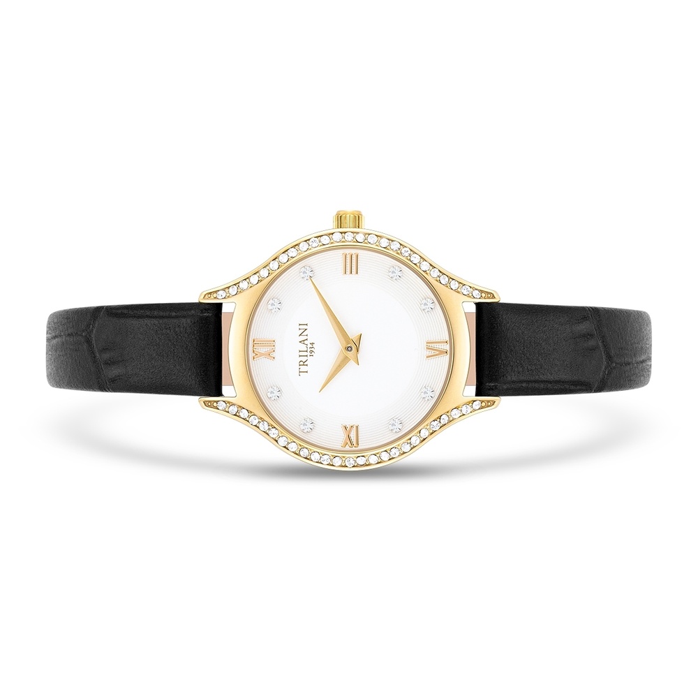 Trilani Montre à quartz en Cuir véritable en Noir Montre