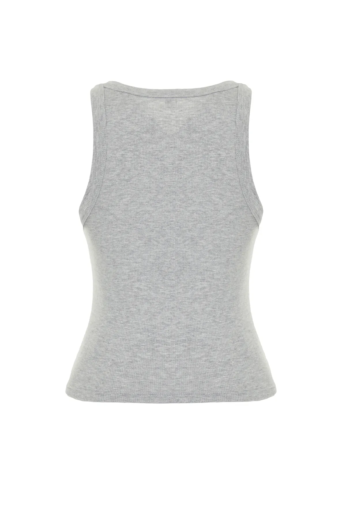 Trendyol Collection  Grau meliert tailliertes Neckholder-Unterhemd aus gerippter Baumwolle mit flexiblem Strick in normaler Länge TWOSS24AL00002