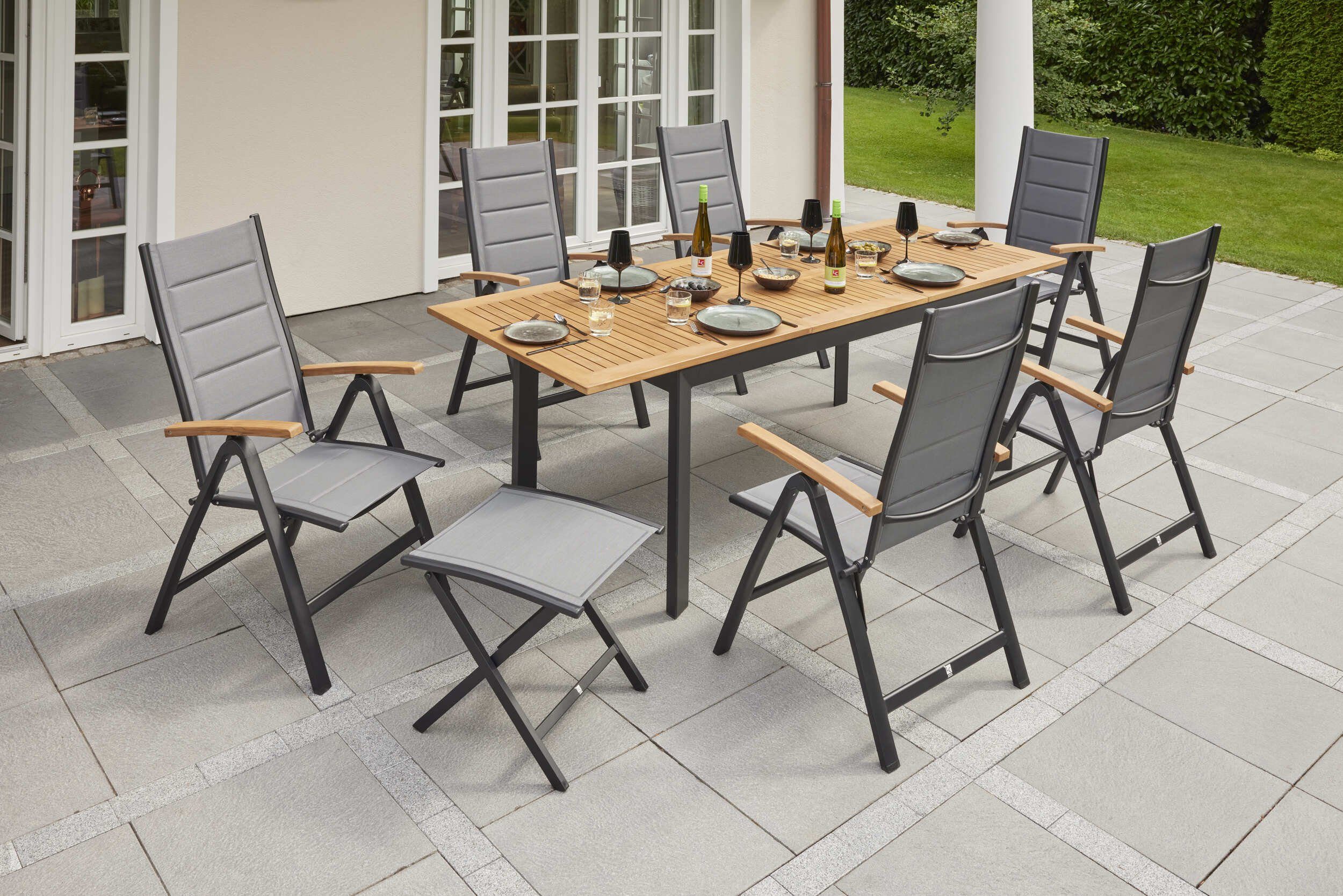 LC Garden Gartenlounge-Hocker LC Garden Unicamo Hocker Textilen matt schwarz/silber Fußbank