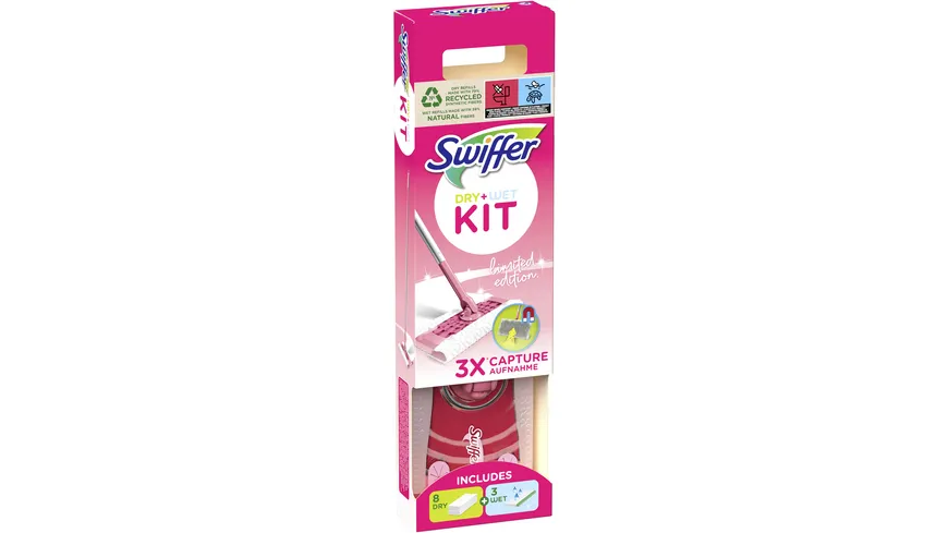 Swiffer Bodenstab Starterset + 8 Trockentücher + 3 Wet Wischtücher Pink