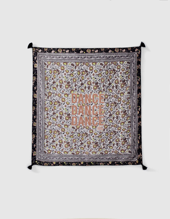 Chèche écru motifs fleurs et message fille