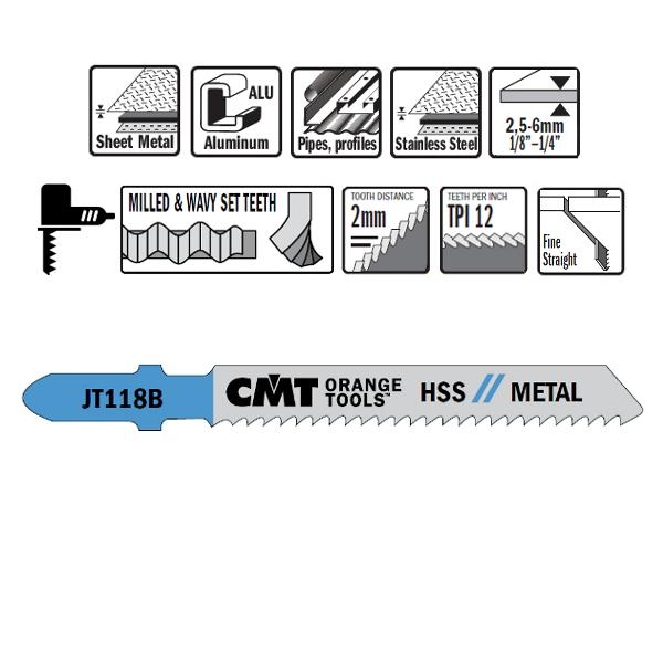 CMT JT118B-5 Listovi ubodne pile HSS T-prihvat metal 5 komada