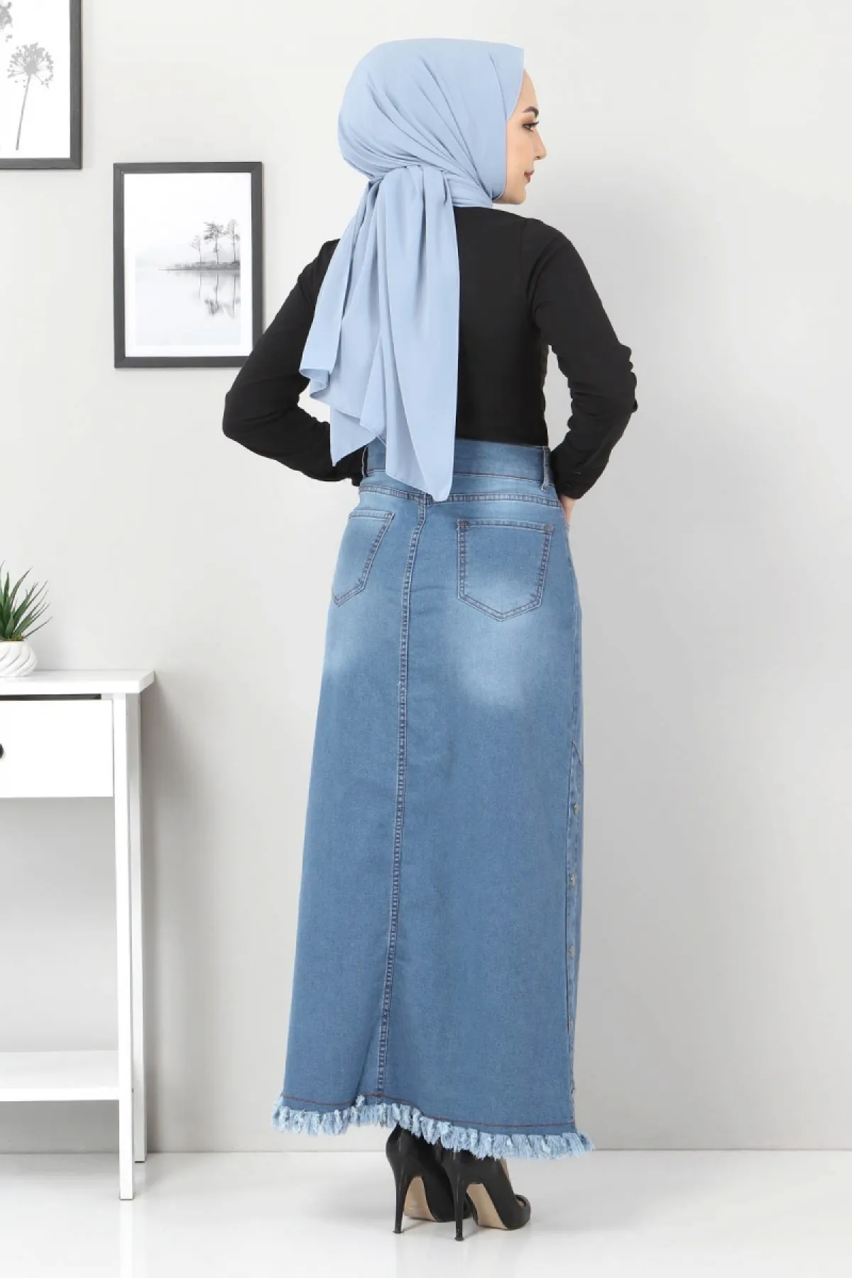 Tesettür Dünyası  Jeansrock mit ausgestellten Seiten Tsd22019 Hellblau