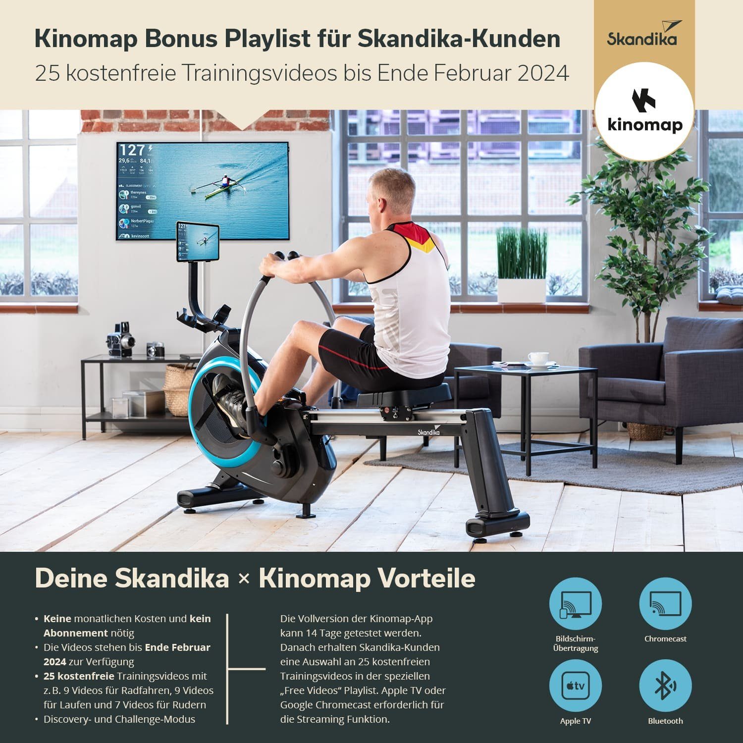 Skandika Rudergerät Nordlys, Ruderergometer,Tablethalterung