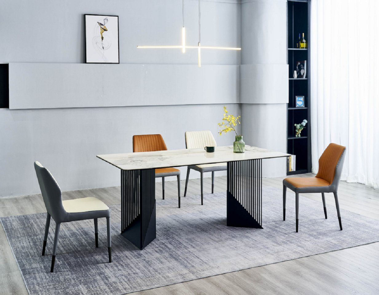 JVmoebel Esszimmer-Set Moderne Esszimmer Möbel Designer Essgruppe 4x Polsterstühle Esstisch, (5-St., Esstisch + 4x Stühle), Made in Europa