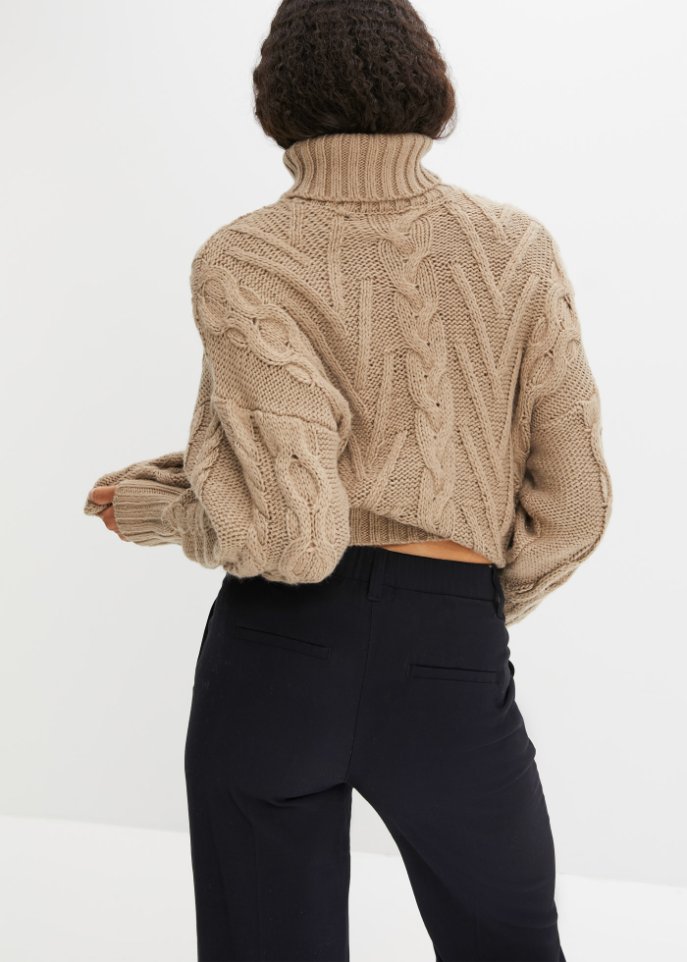 Rollkragen-Pullover mit Zopfmuster