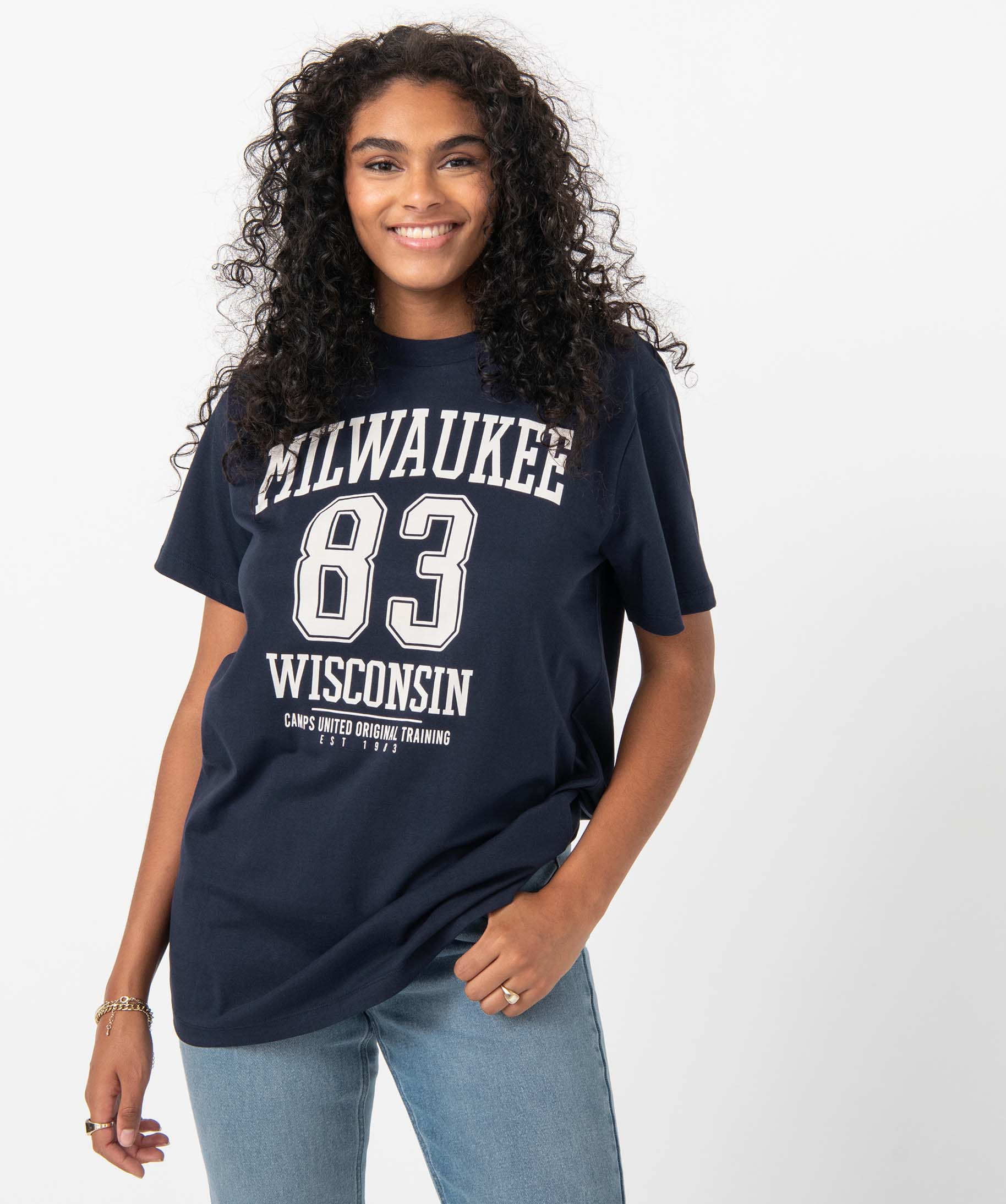 Tee-shirt femme à manches courtes oversize – Camps United bleu fonce | GEMO
