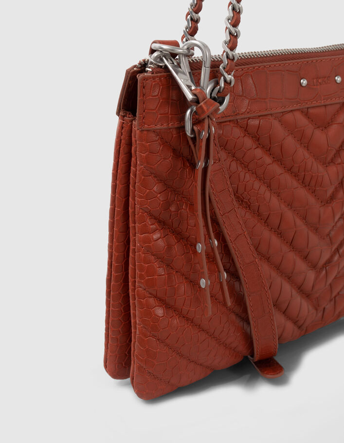 Sac pochette 1440 Reporter orange cuir embossé croco Femme