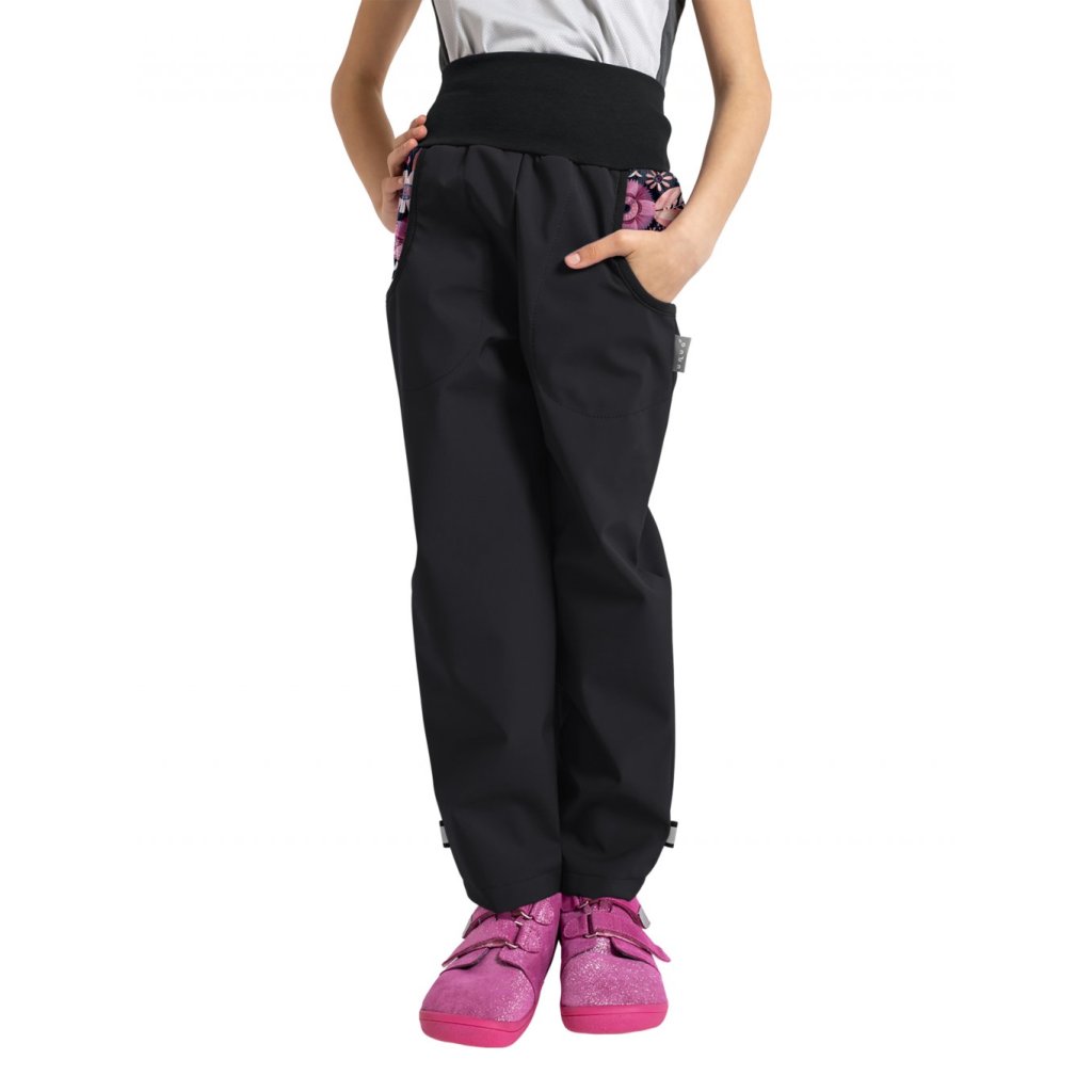 Unuo Kinder-Softshellhose mit Fleece Basic Magische Blumen Schwarz