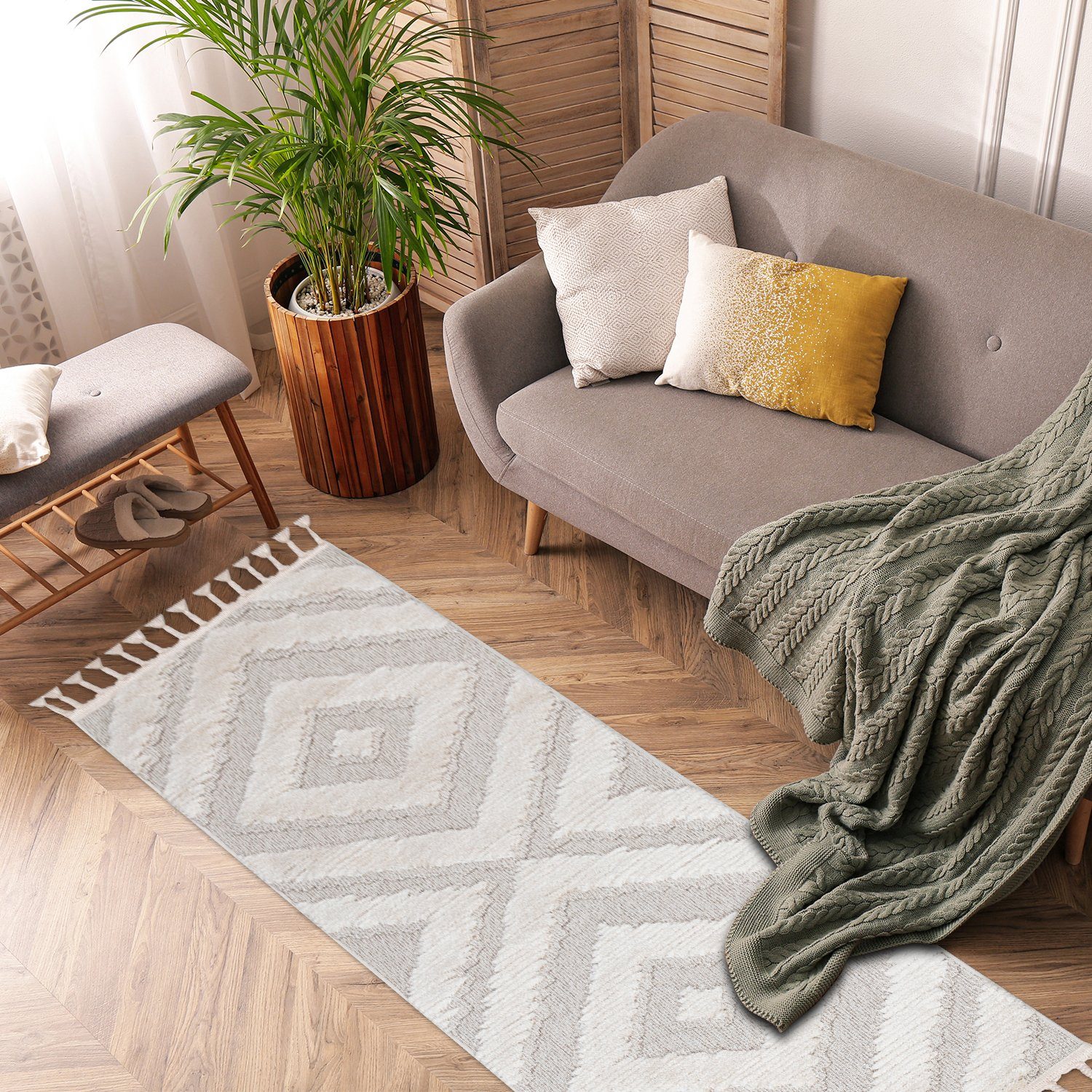 Teppich Boho Skandinavisch Style - Hochtief Effekt Cut-& Loop, payé, Rechteckig, Höhe: 20 mm, Ornament Muster - Hochtief Effekt