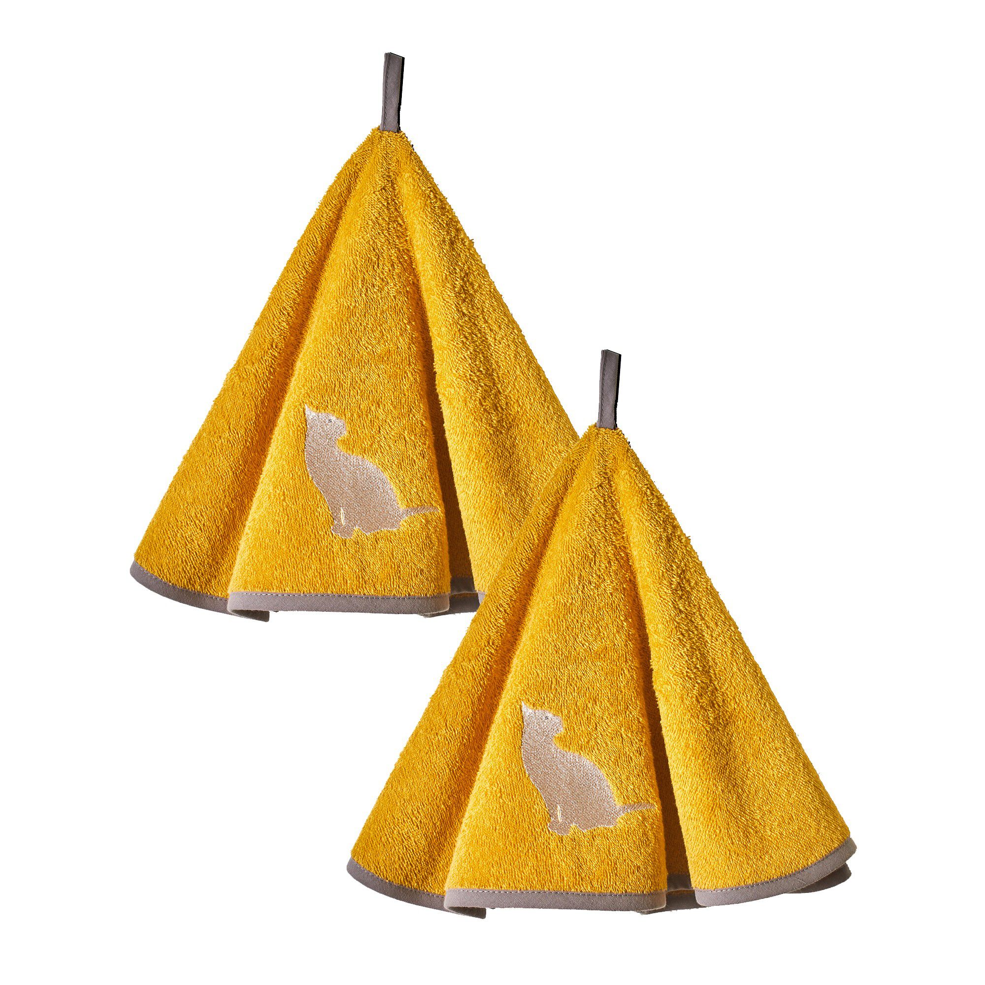 Torchons ronds éponge brodée chat