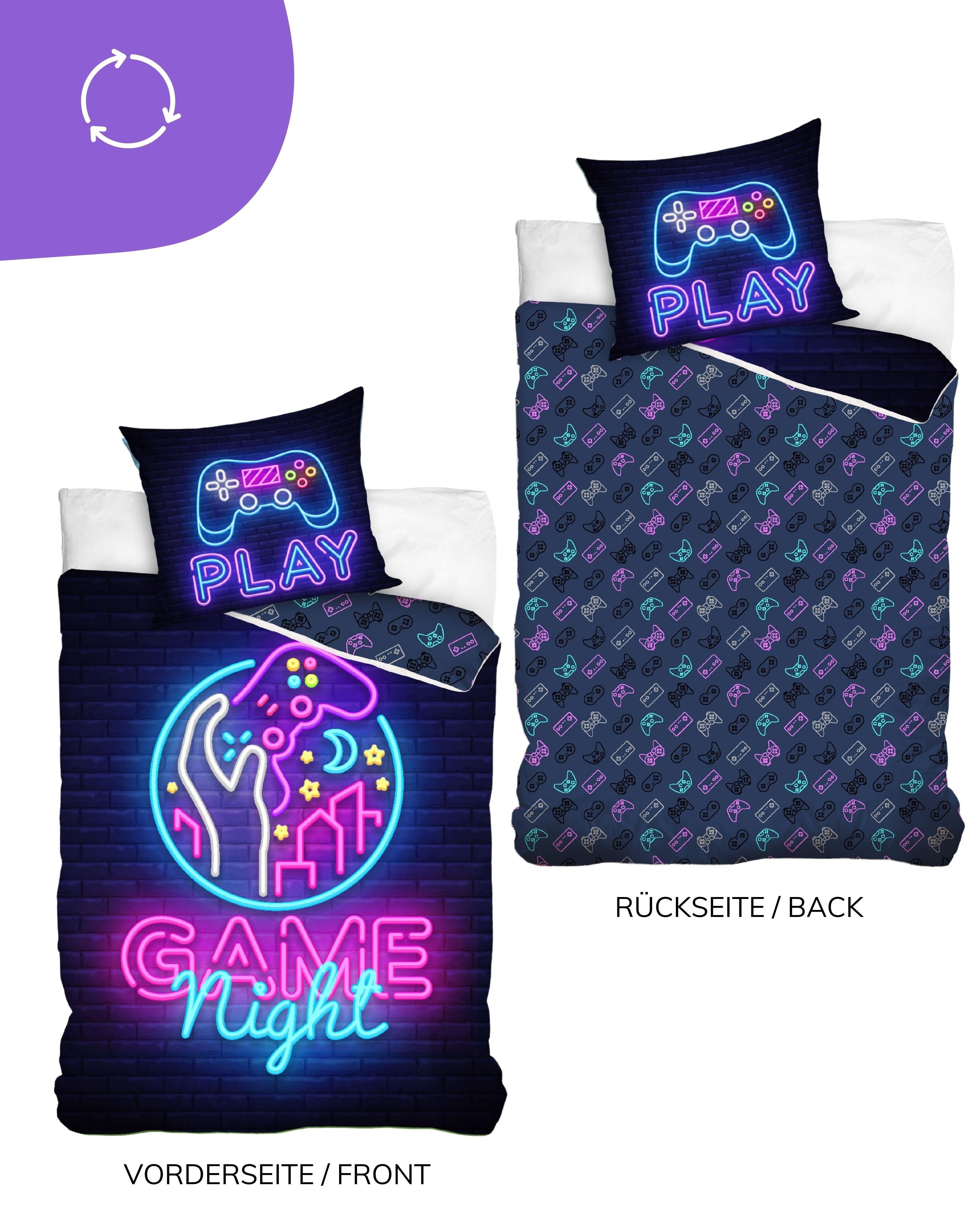 Jugendbettwäsche Gaming Bettwäsche 135x200 oder 155x220, Teenager Game Night, MTOnlinehandel, Mikrofaser, 2 teilig, Zocken Gaming / Game Kinder-, Teenager-Bettwäsche