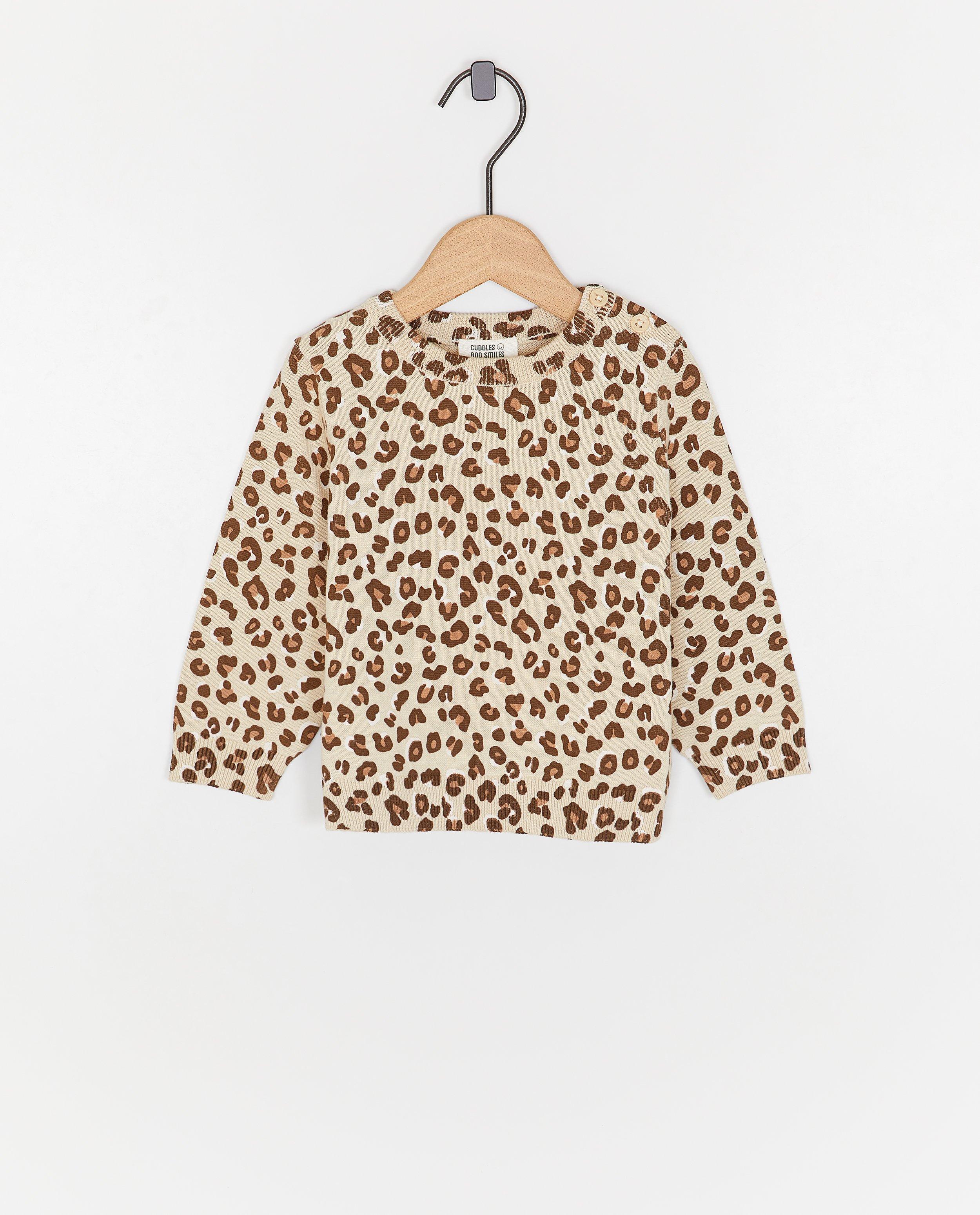 Pulover cu imprimeu leopard Cuddles and Smiles bej deschis