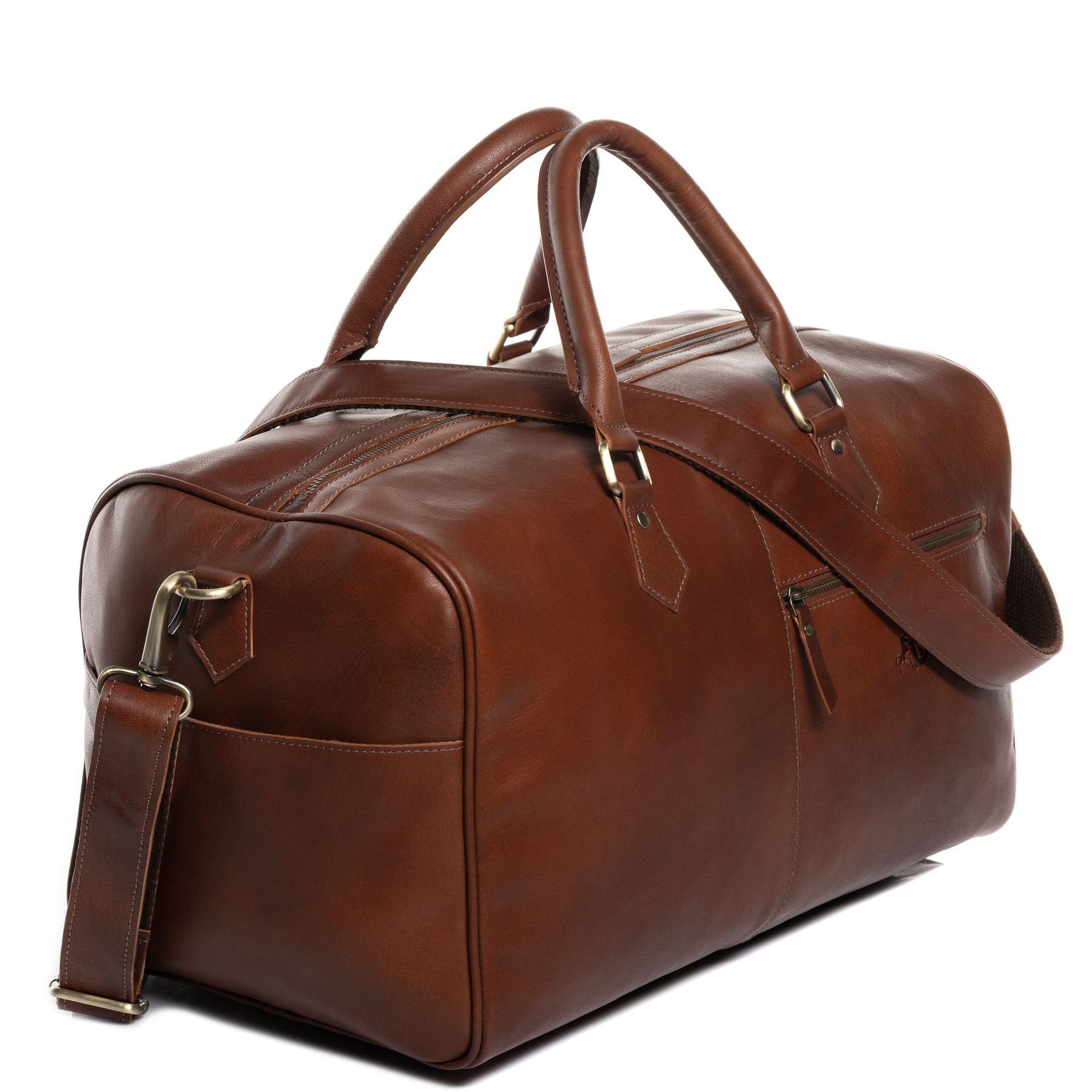 SID & VAIN Reisetasche Leder Weekender Unisex SEATTLE, Echtleder Reisegepäck für Damen & Herren, Sporttasche XL Hellbraun