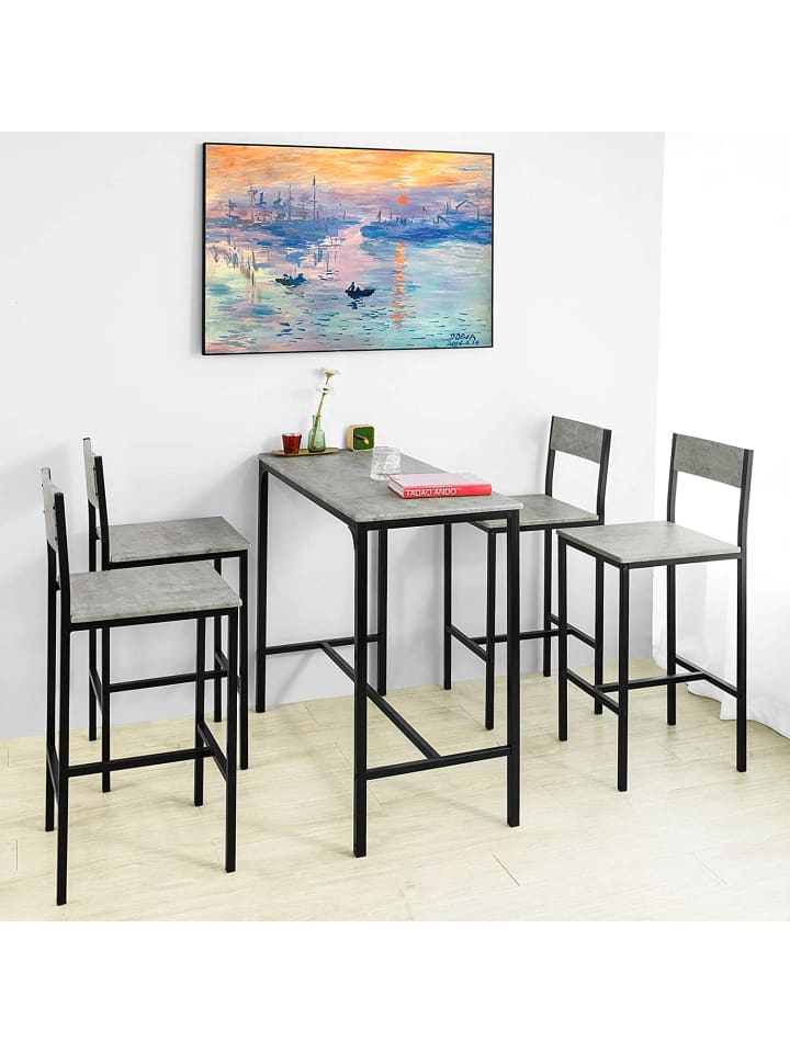 SoBuy Bartisch in Hellgrau und Schwarz - Tisch(B)100 x (H)87 x (T)45cm/Hocker(B)39 x (H)95 x (T)41cm günstig kaufen onesize