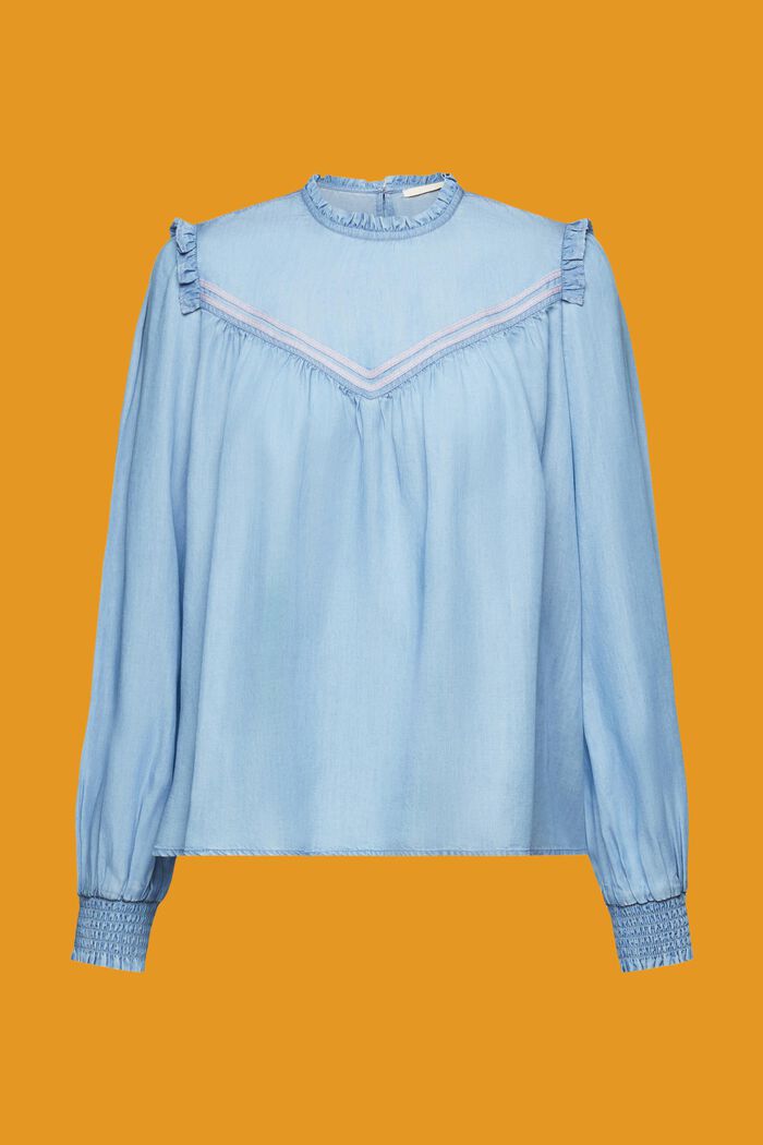 Rüschenbluse in Jeansoptik