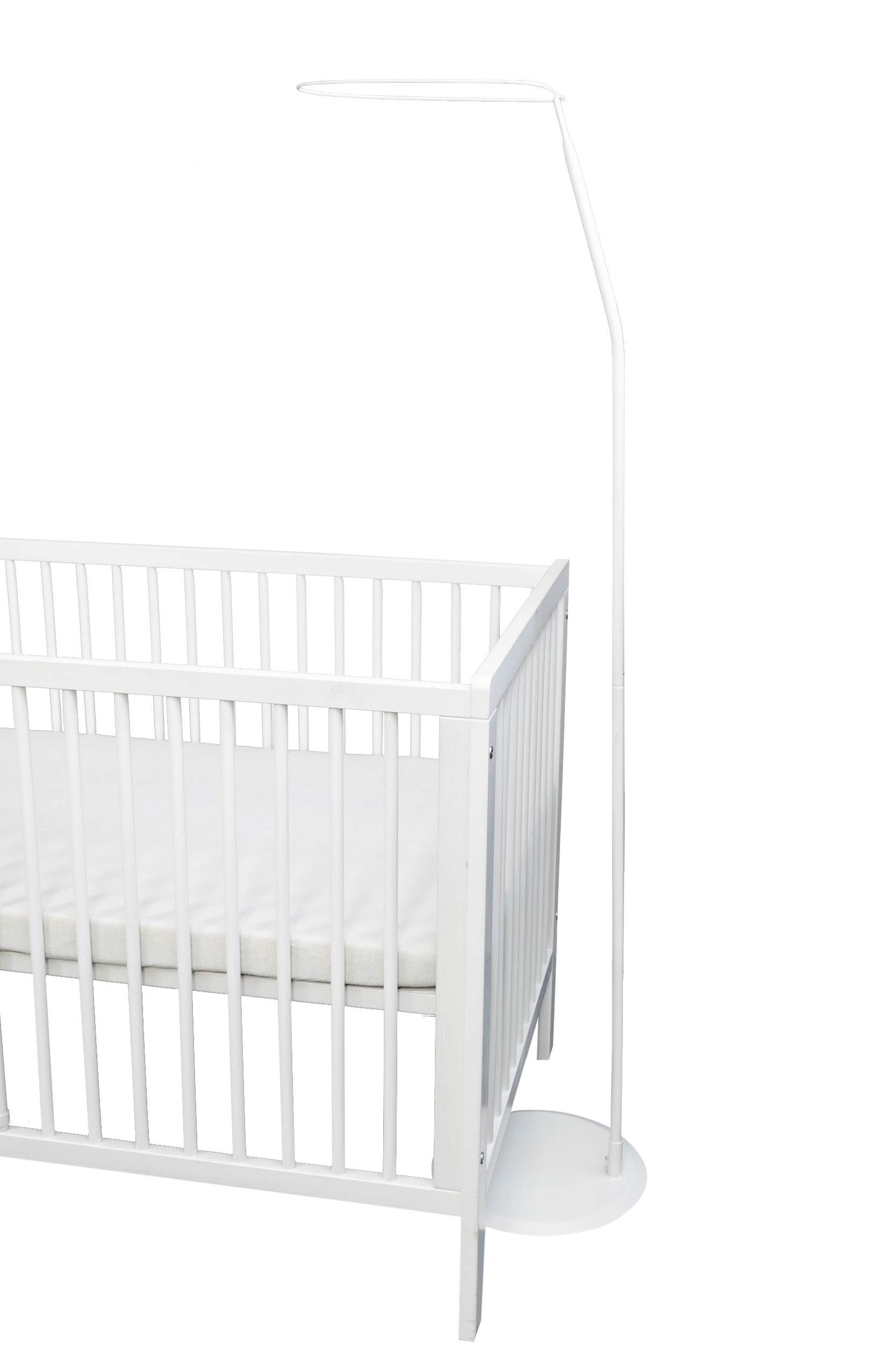 Himmelstange (Made in EU) freistehender Himmelhalter, Schleierhalter für Babybett; Kinderbett; Stubenwagen; Wiege, lackiertes Metall in weiß Lange ca.: 150cm, leicht umstellbar, Amilian, freistehend