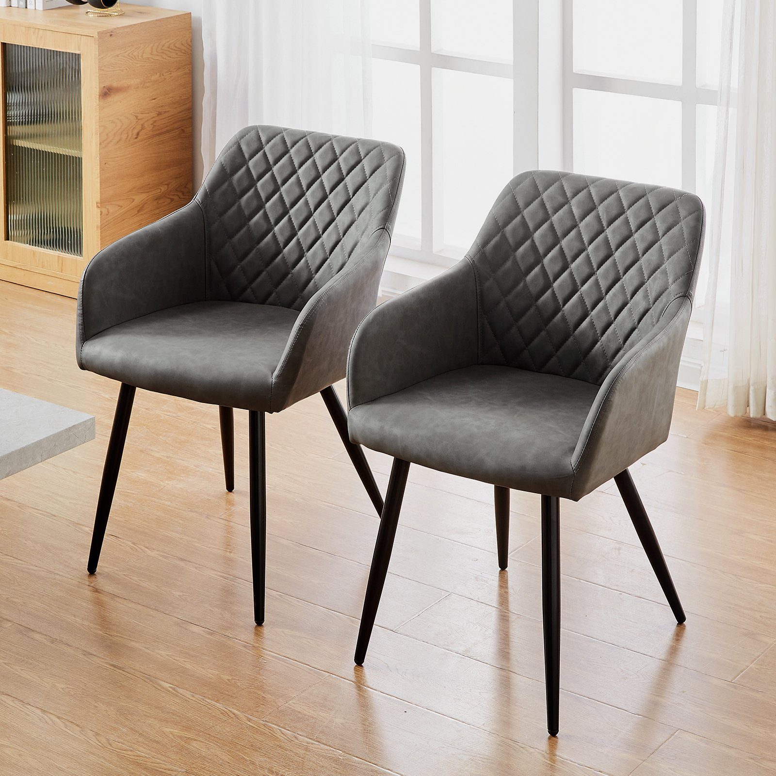 CLIPOP Esszimmerstuhl Küchenstühle Kunstlederstühle (2er Set), Polsterstühle Sessel mit Rückenlehne