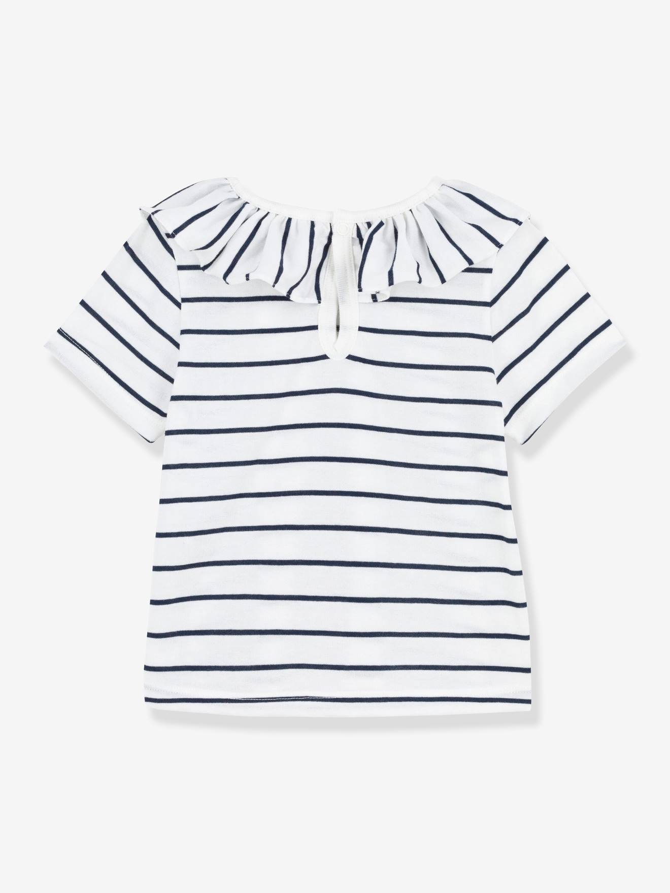 Blouse rayée bébé manches courtes en jersey PETIT BATEAU blanc rayé marine