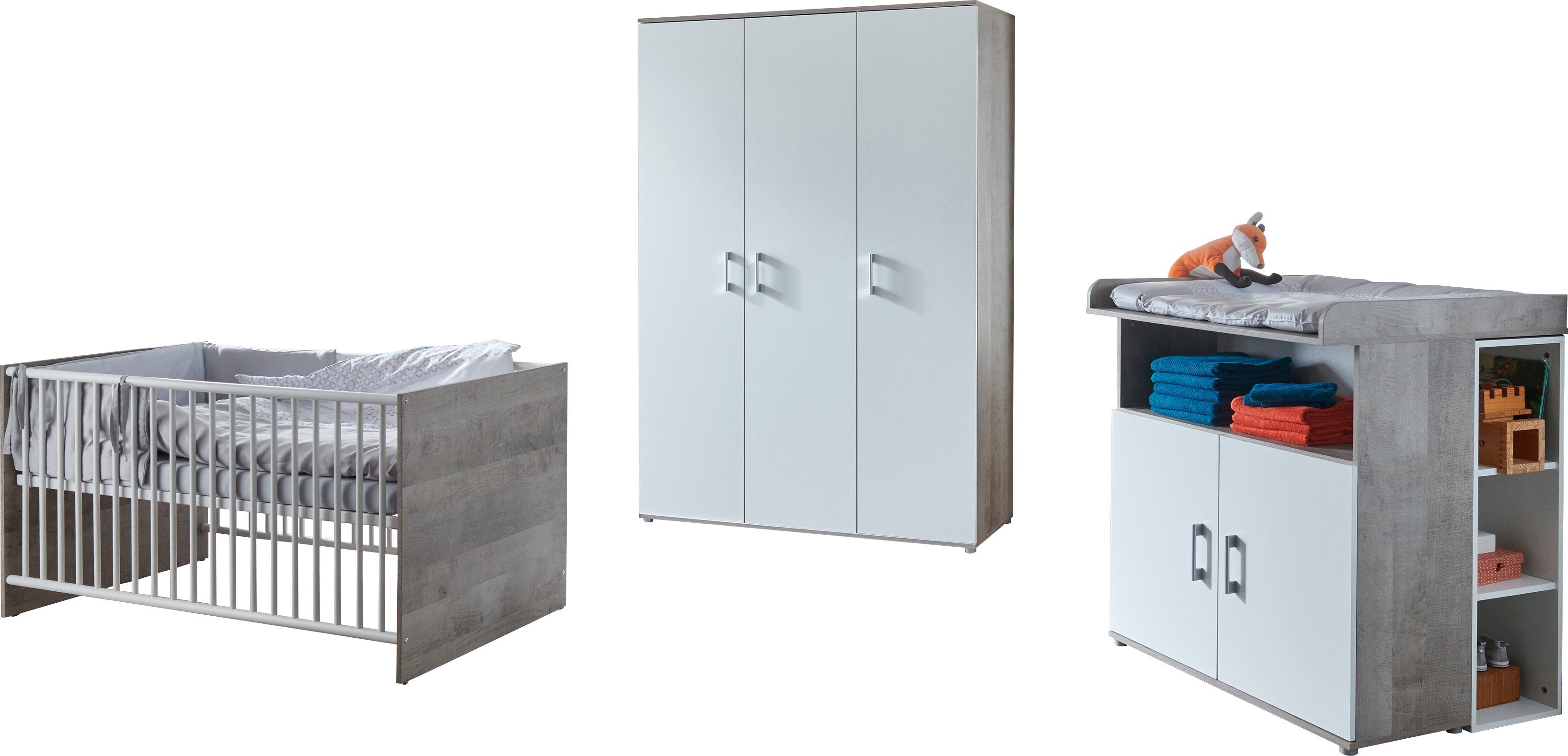 arthur berndt Babyzimmer-Komplettset arthur berndt Kilian, (Set, 5-St), Kleiderschrank, Kinderbett, Wickelkommode, Seiten und Wickelkomm-Regal