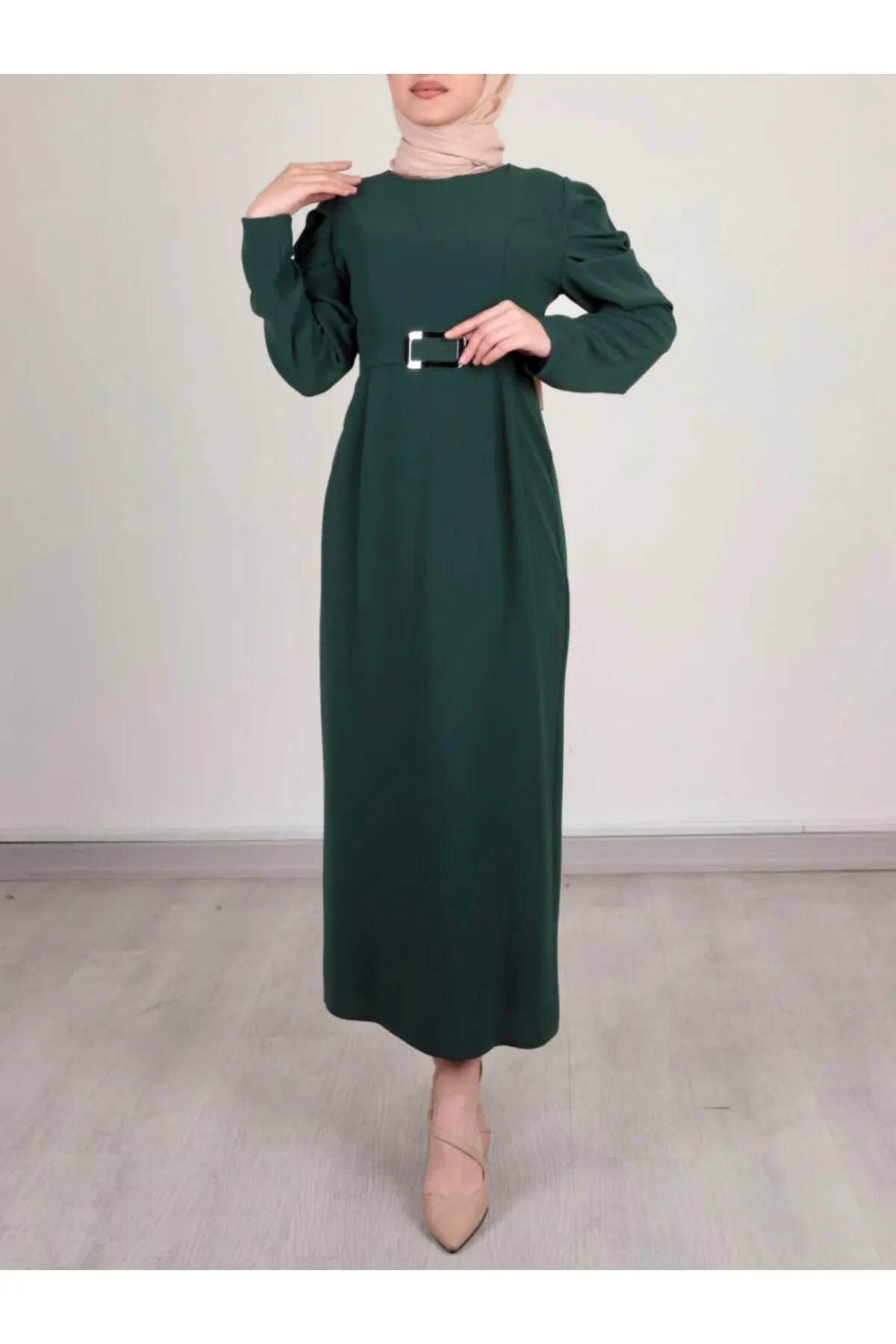 Modamorfo  Kleid mit Wassermelonenärmeln, Gürtel und Schnalle