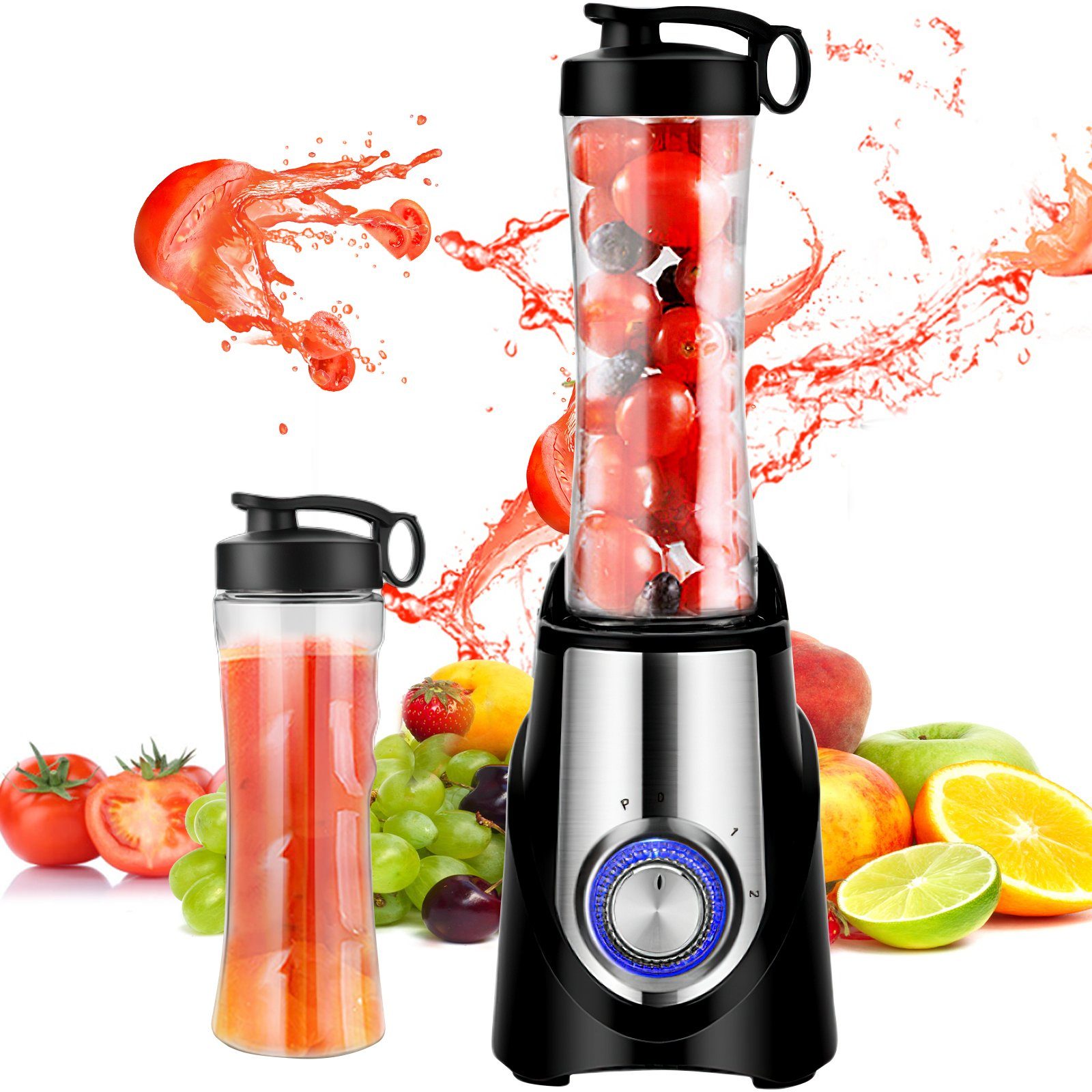 Tisoutec Standmixer Standmixer,VitaBoost Mixer,Edelstahl Silber Glas Smoothie Mixer Maker, 450,00 W, Ice Crush Funktion,Milchshaker Blender 1,5 L Glasbehälter,Eiscrusher