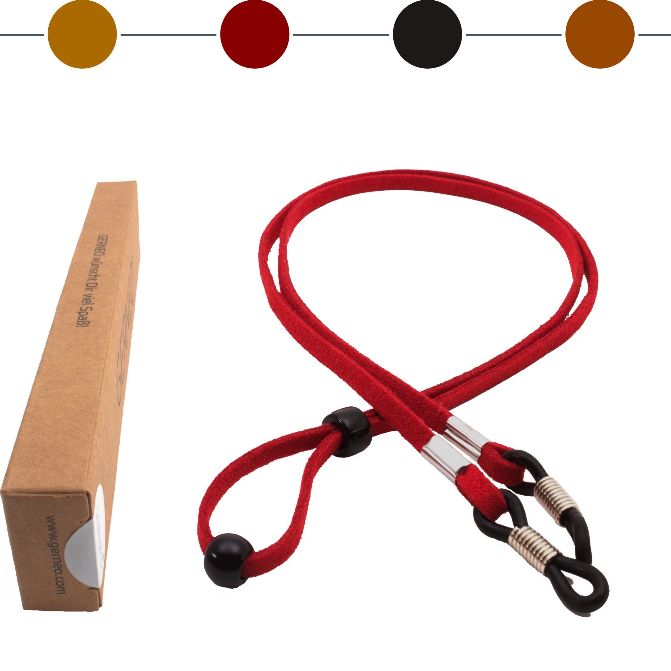 GERNEO Brillenband GERNEO® - Valencia – hochwertiges Brillenband Wildlederoptik, PU Brillenkordel für Sonnenbrillen & Lesebrillen – Halterungen silber