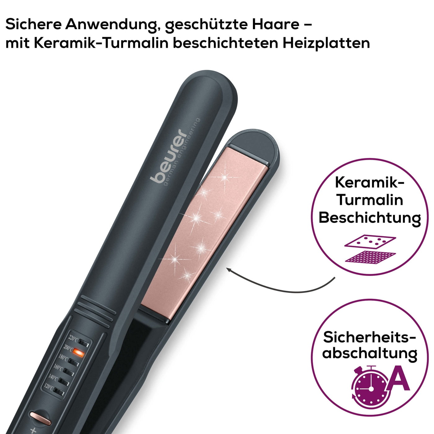 Beurer Haarglätter HS 40-Glätteisen mit besonders schonender Keramik-Turmalin-Beschichtung