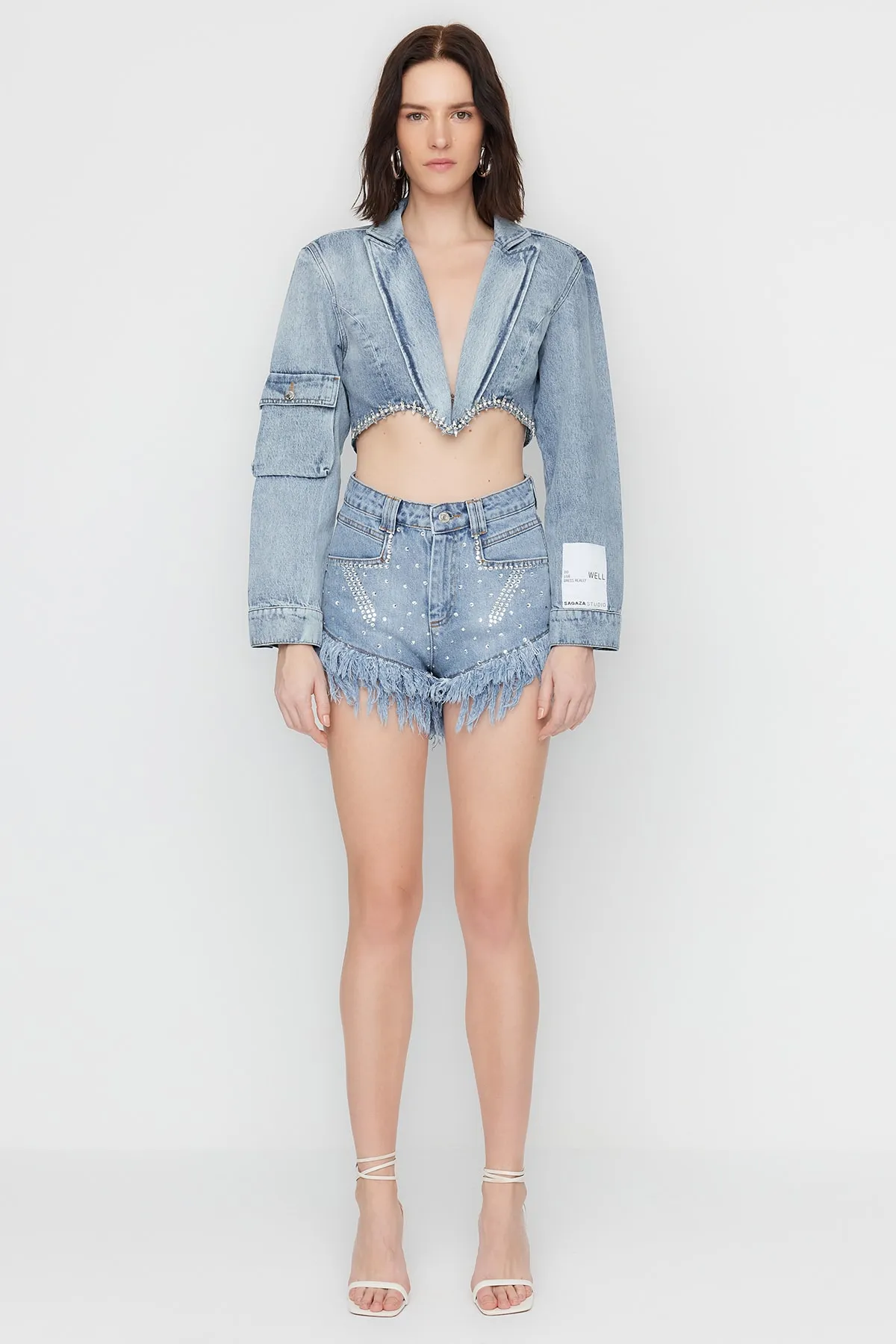 Trendyol Collection  Shorts - Blau - Hoher Bund