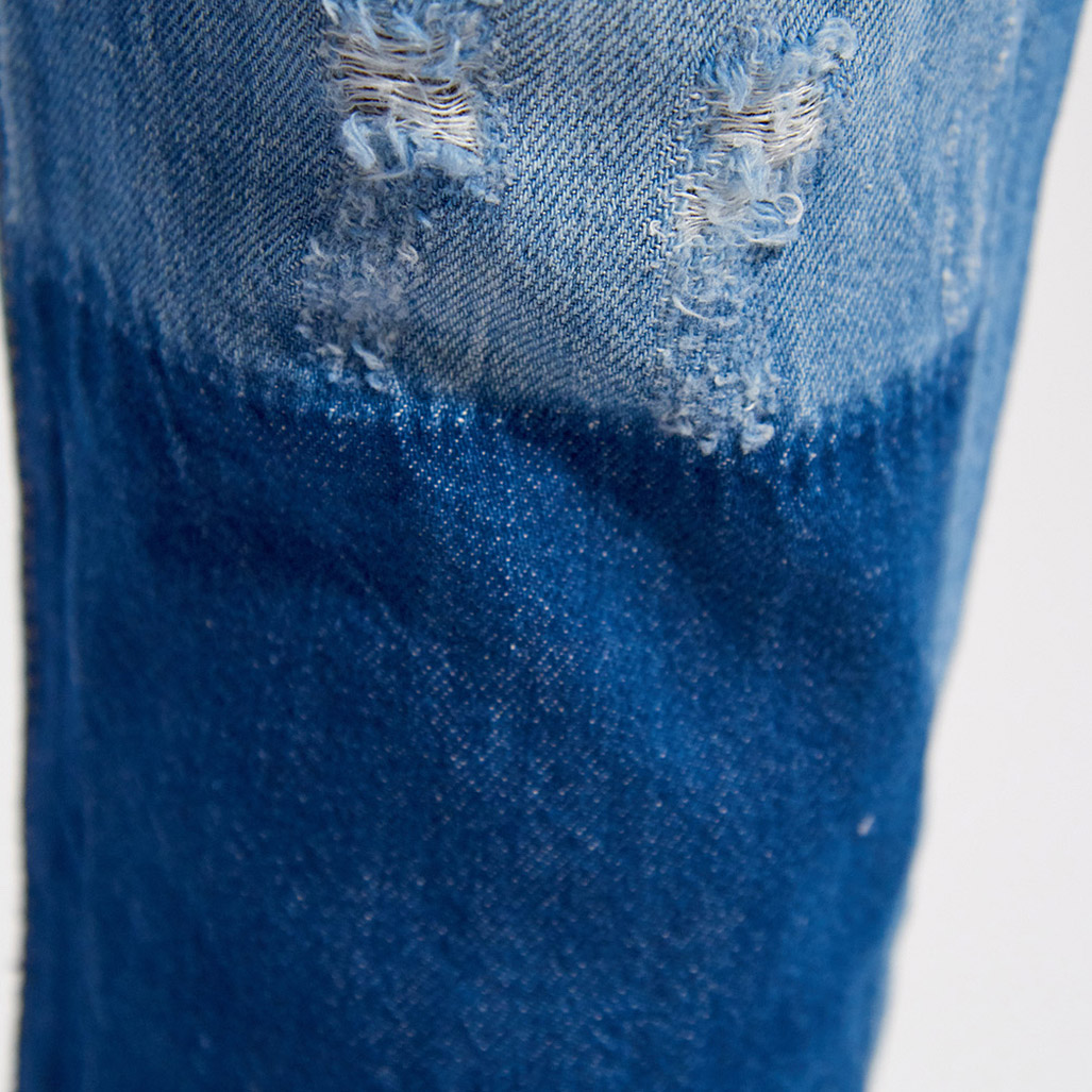 FOLK  Jean bleu effet délavé et déchiré, coupe boyslim