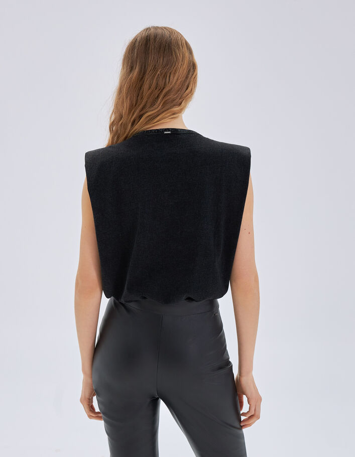 Tee-shirt noir message brodé perles Femme