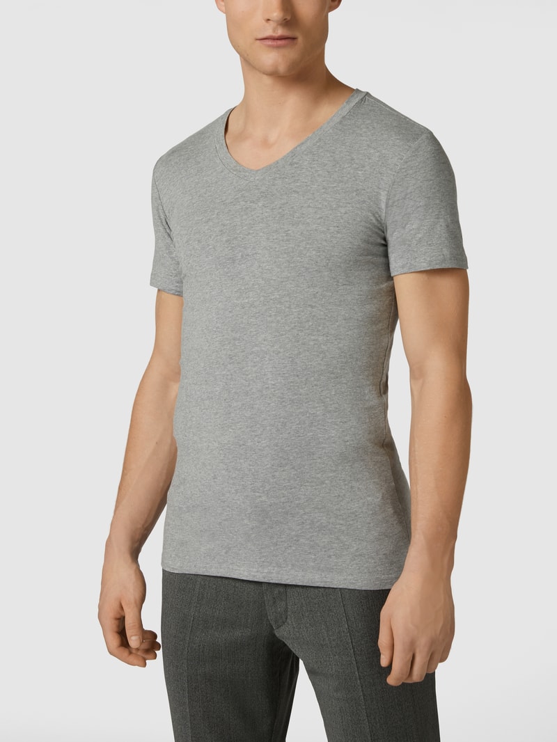 T-Shirt mit Stretch-Anteil im 2er-Pack Modell 'Caris' in mittelgrau meliert