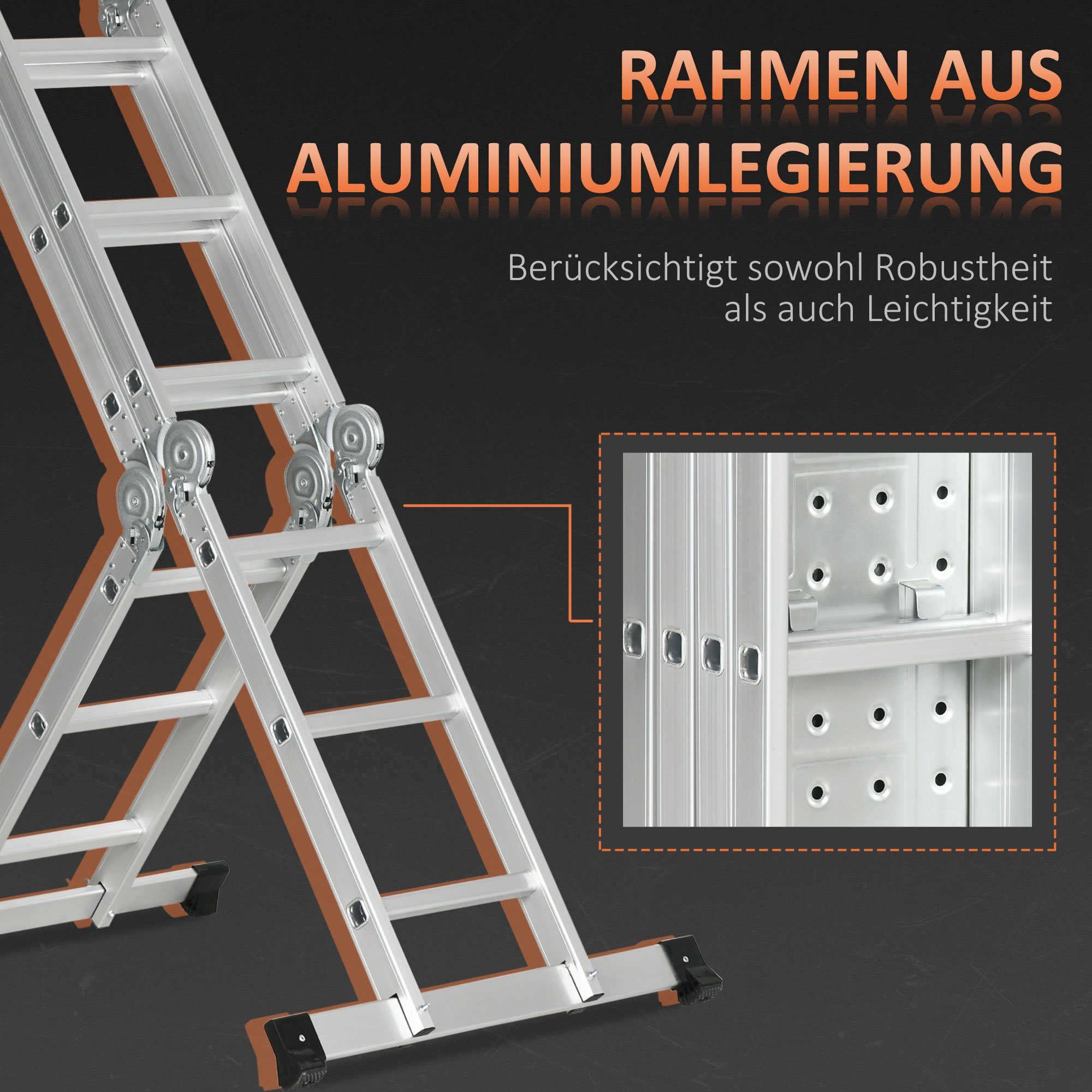 Durhand Teleskopleiter Mehrzweckleiter Arbeitsleiter 5-fach klappbar rutschfest 339x76x10cm