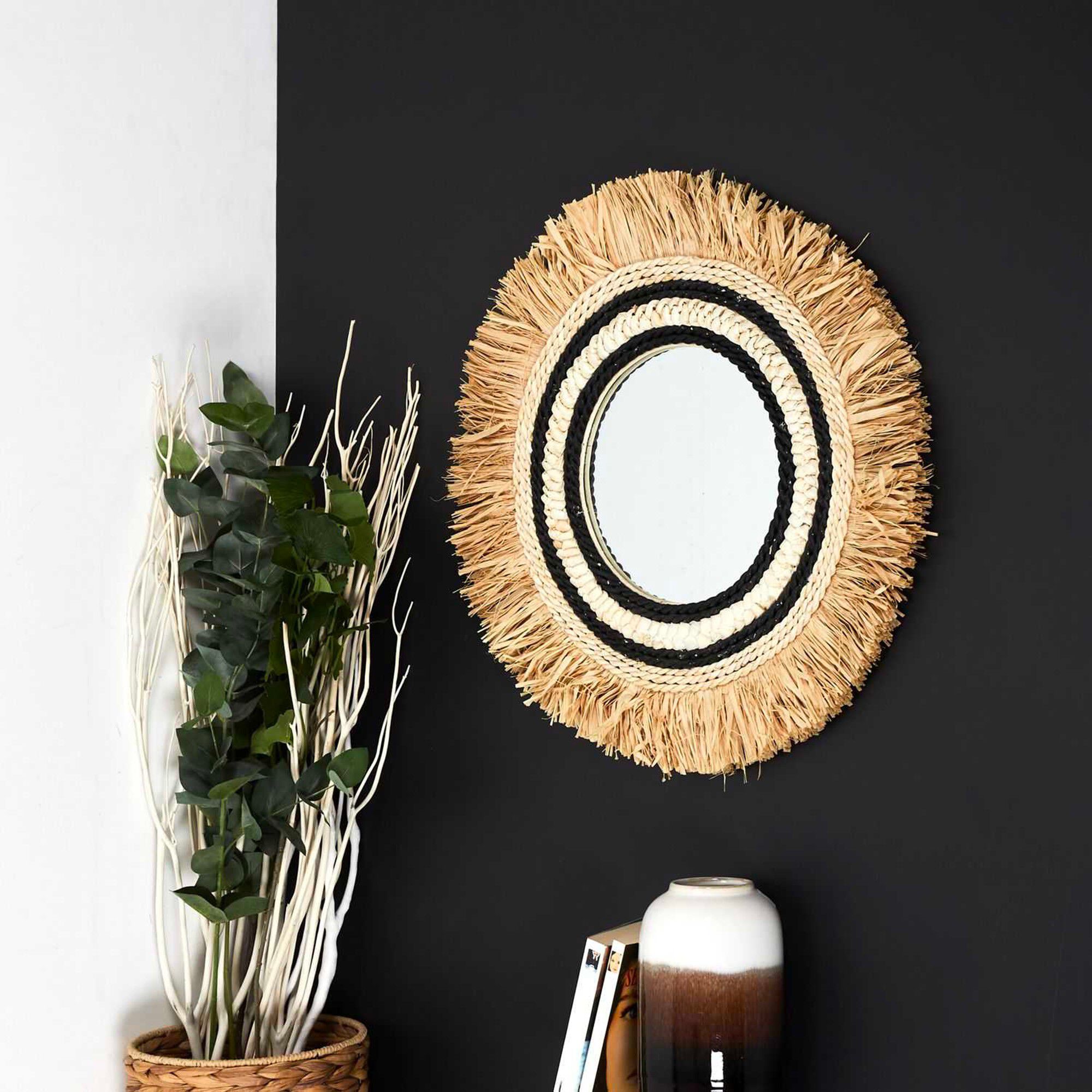Miroir mural rond effet paille