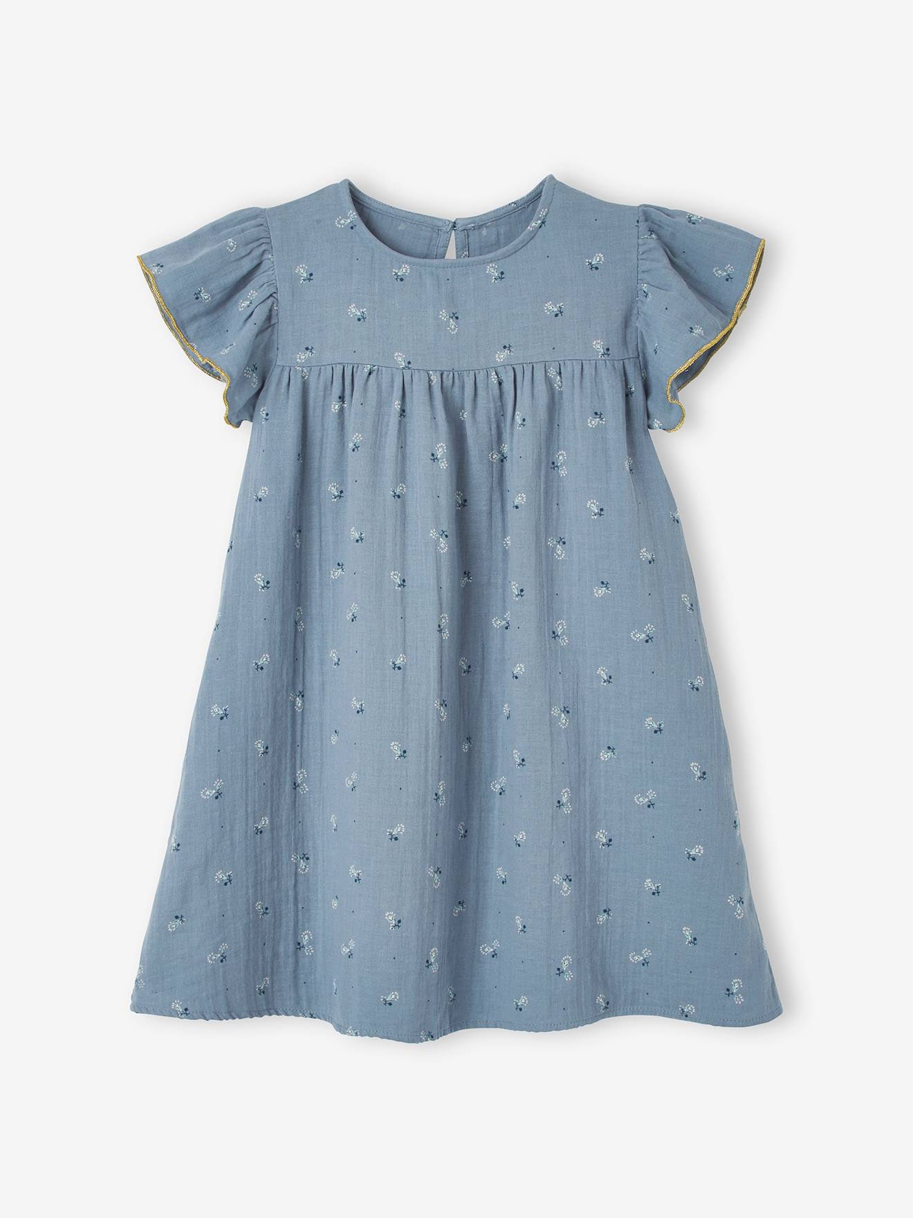 Robe fille en gaze de coton imprimée manches papillon tomette