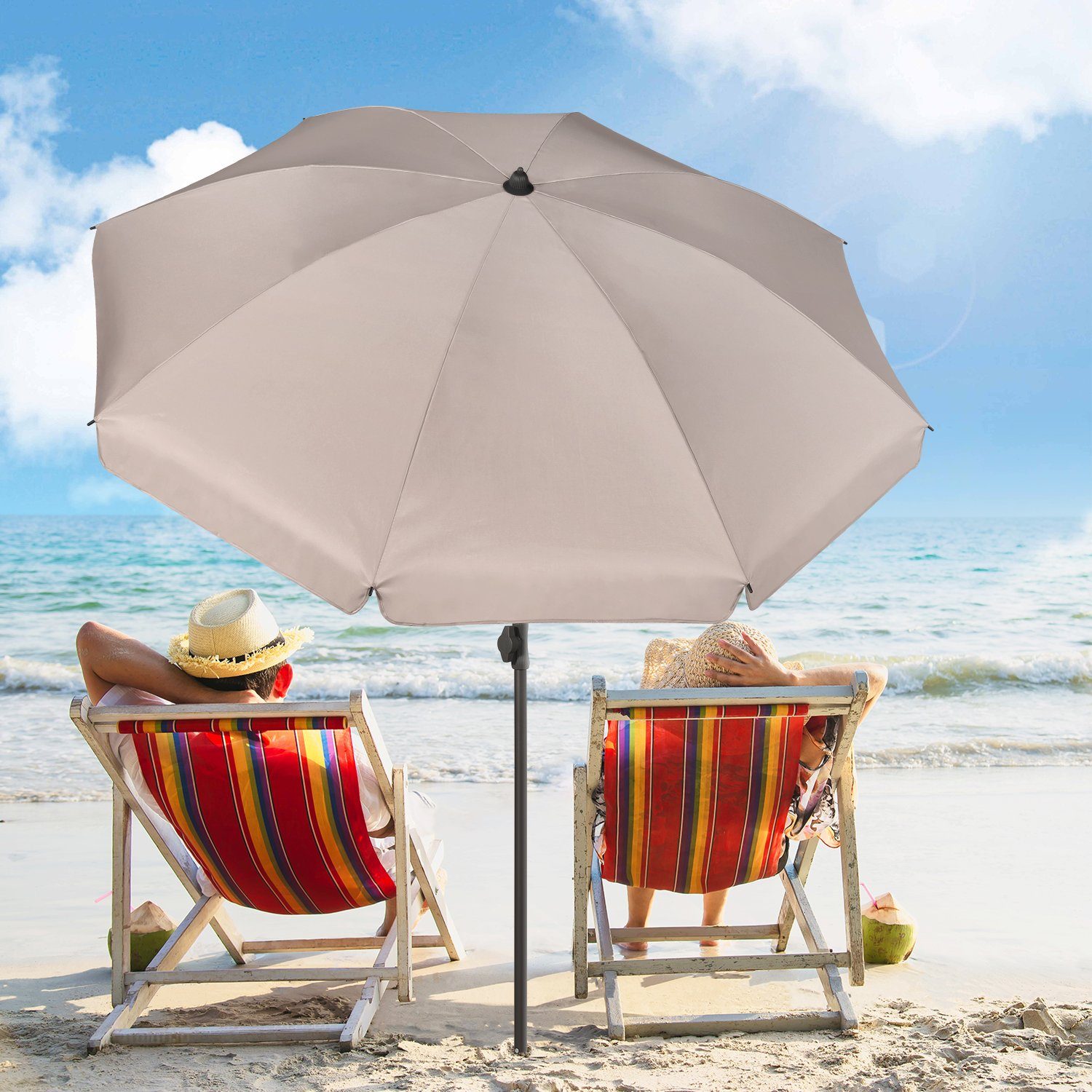 Sekey Sonnenschirm Ø 180 cm Sonnenschirm mit Ständer Komplett Strandschirm Balkon Garten, LxB: 180,00x180,00 cm, Neigungswinkel und Höhe verstellbar, Sonnenschutz UPF 50+