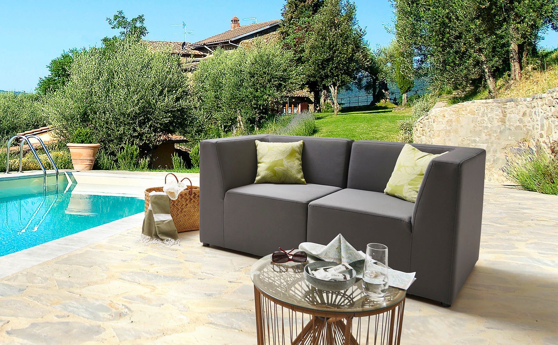 DOMO collection 2-Sitzer Aurinko, Speziell für Outdoor, witterungsbeständig, incl. Schutzhülle
