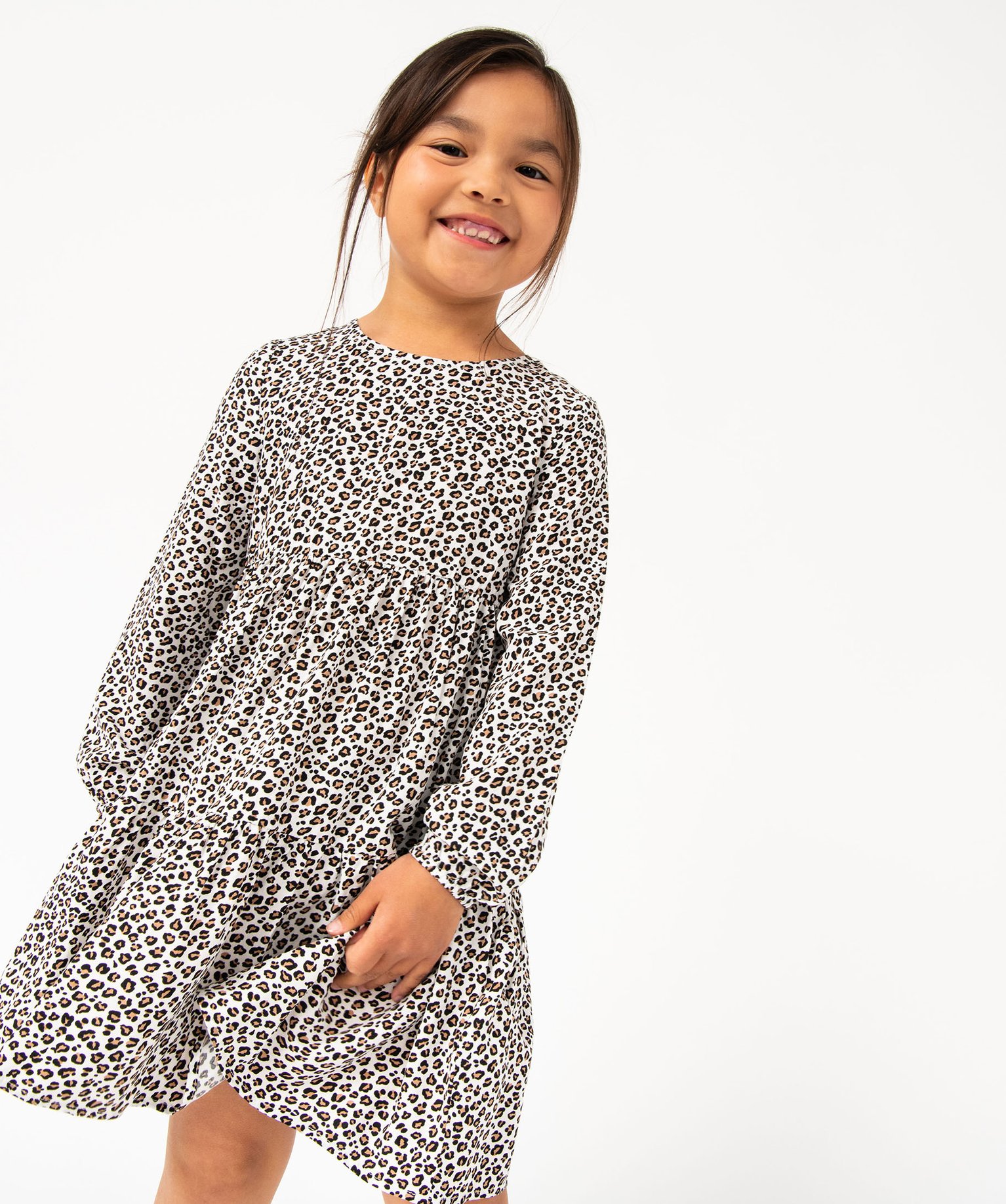 Robe à manches longues imprimée fille ecru | GEMO