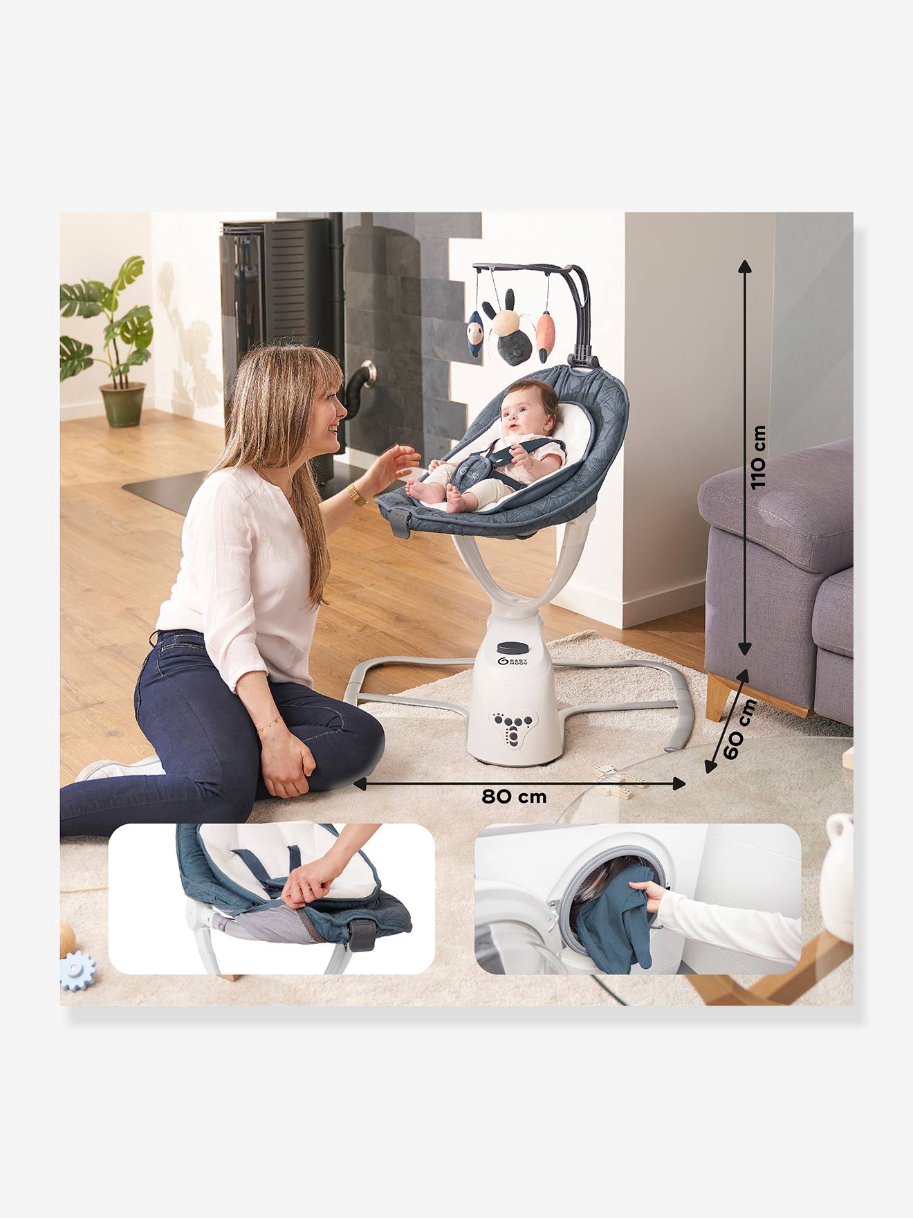 Babymoov Babywippe SWOON MOTION ZINC BABYMOOV - blau/weiß/grau