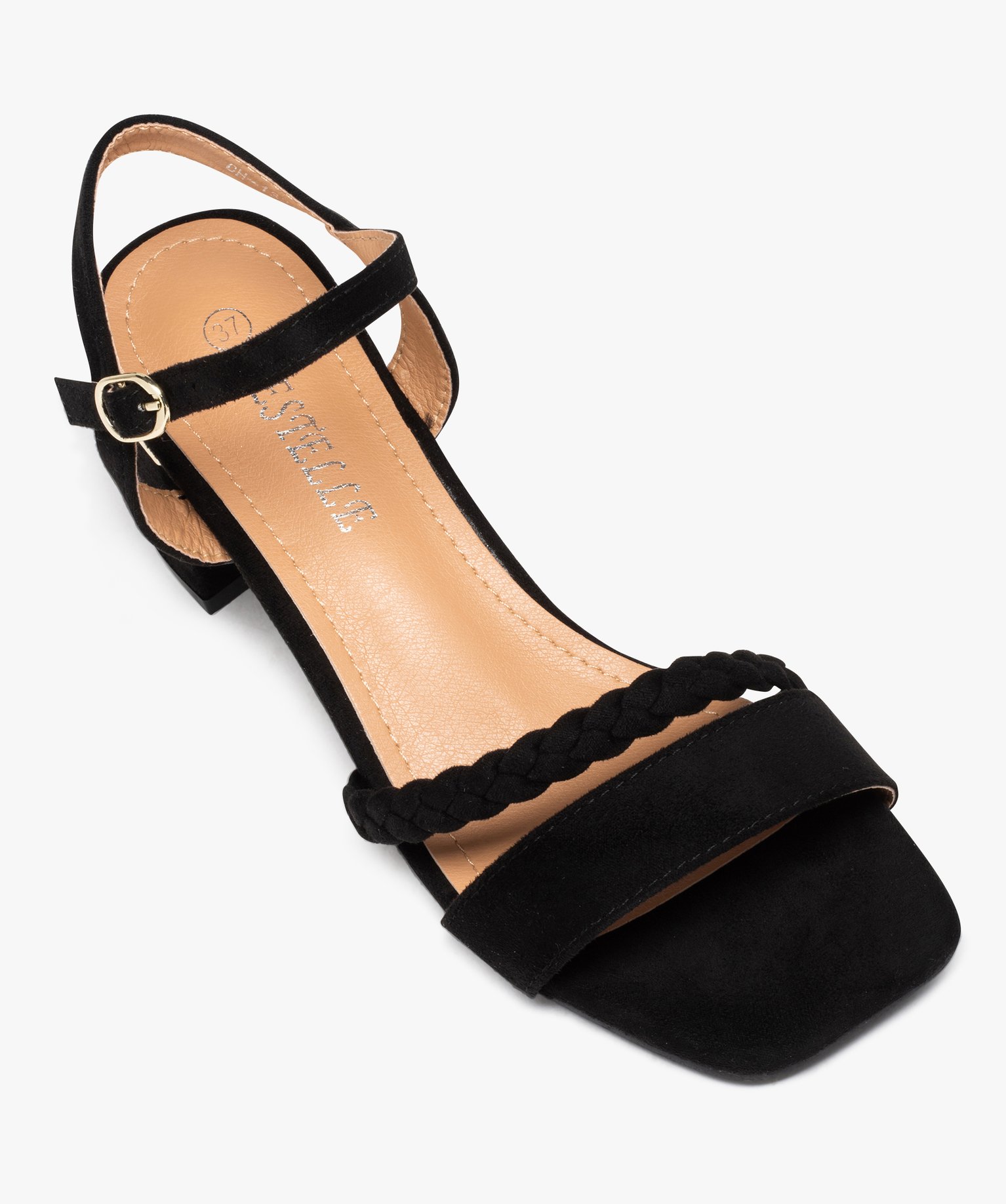 Sandales femme unies en suédine à talon carré noir | GEMO