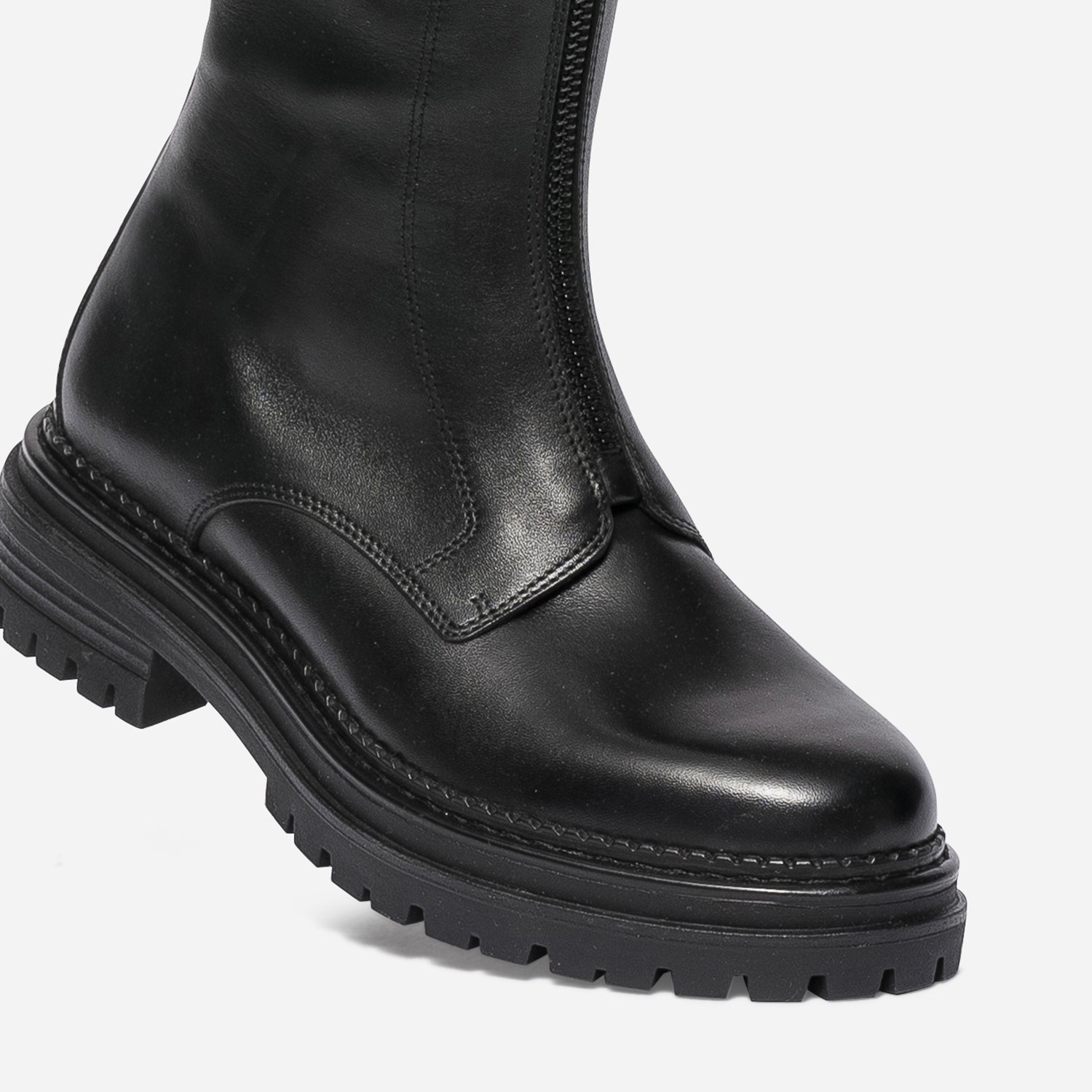 Botte TEXTO noire en cuir à double zip