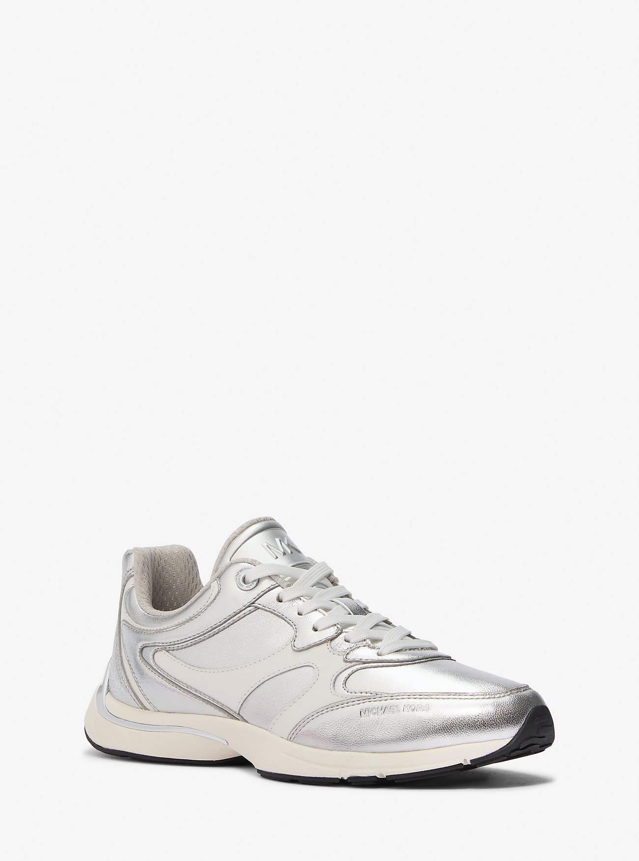 Riley Metallic Leather Trainer - SILVER