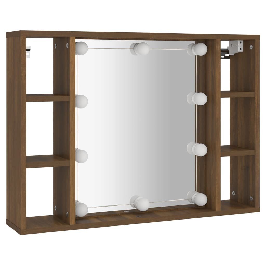 vidaXL Badezimmerspiegelschrank Spiegelschrank mit LED Braun Eiche-Optik 76x15x55 cm (1-St)