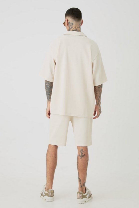 Tall Oversize Hemd & Shorts in Ecru