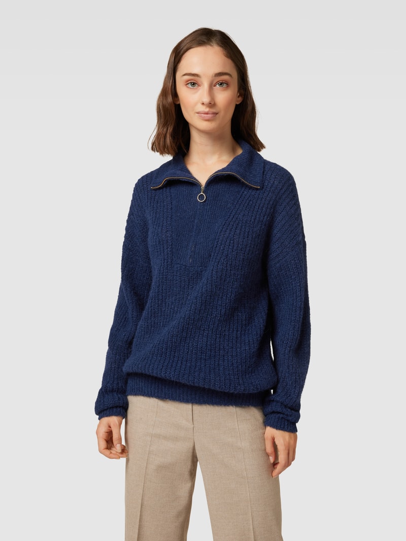 Strickpullover mit Troyer-Kragen in marineblau