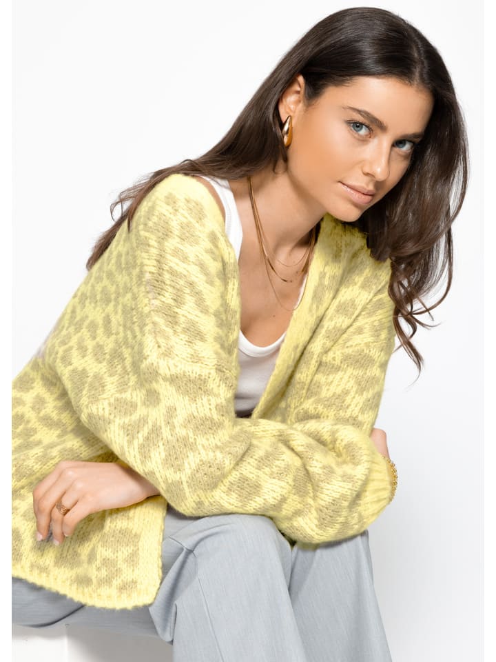 SASSYCLASSY Kurzer Cardigan mit Leo-Print in Gelb günstig kaufen