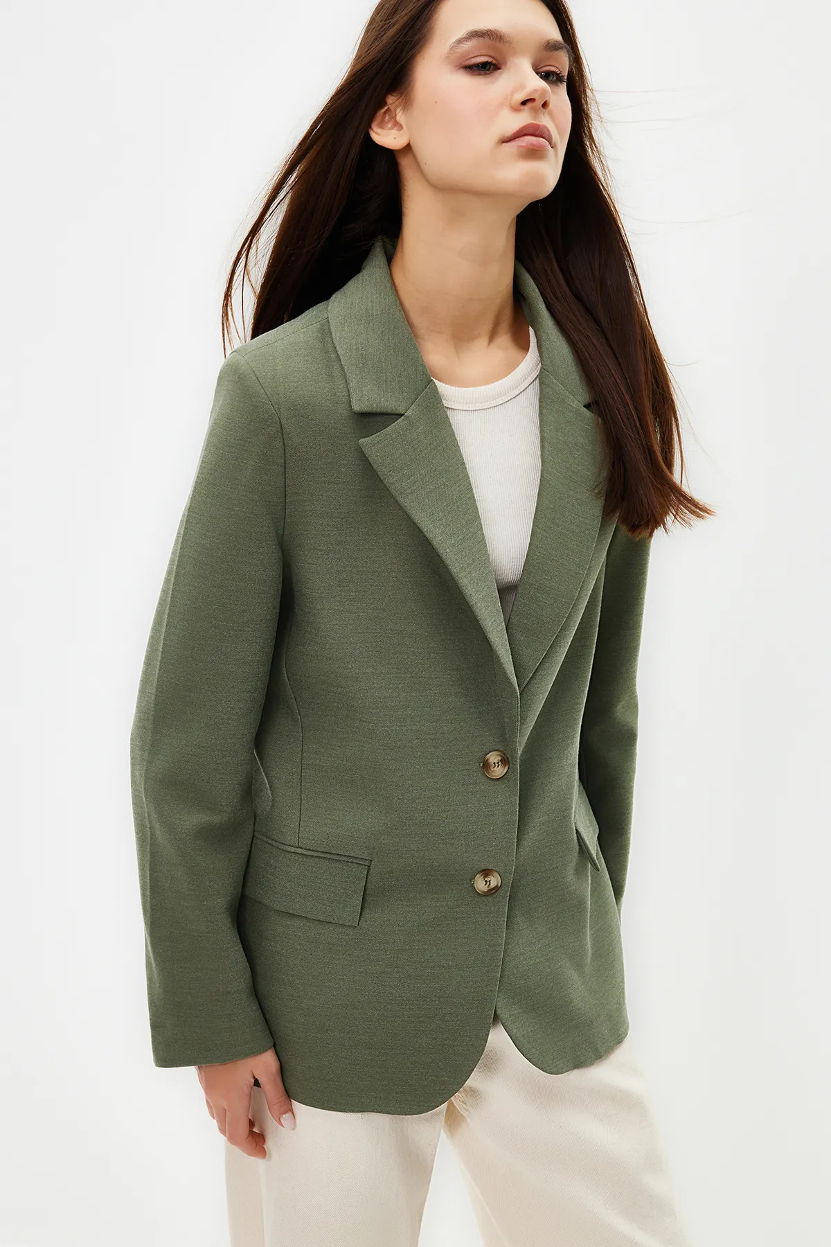 Trendyol Collection  Mintfarbene, regelmäßig gefütterte, gewebte Blazerjacke TWOAW23BC00132