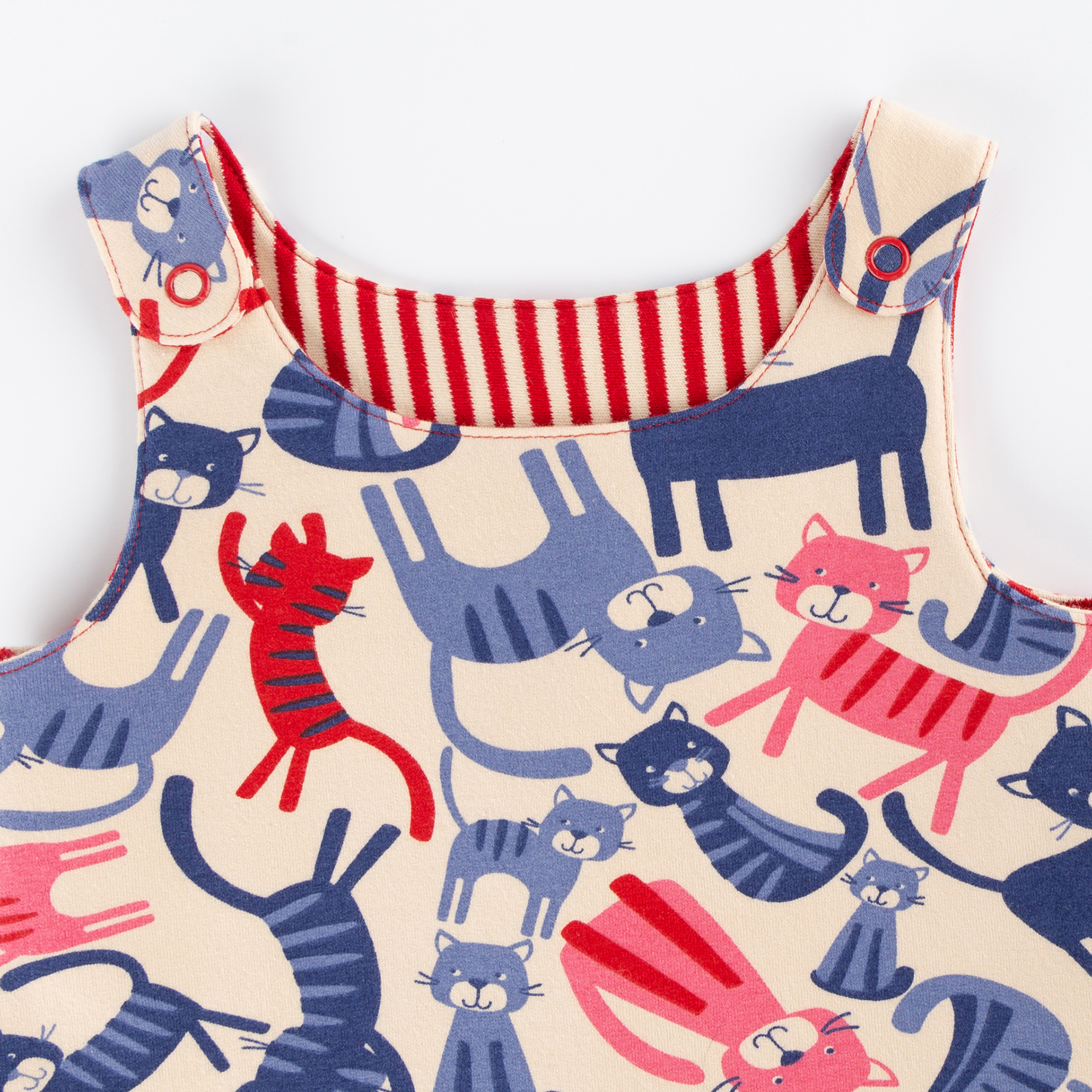 Baby Wende Trägerkleid, Katzen-Print oder rot-weiß gerin