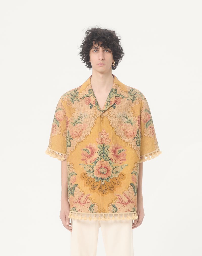 Camisa de boliche de linho com estampa Valentino Apres L'Hiver