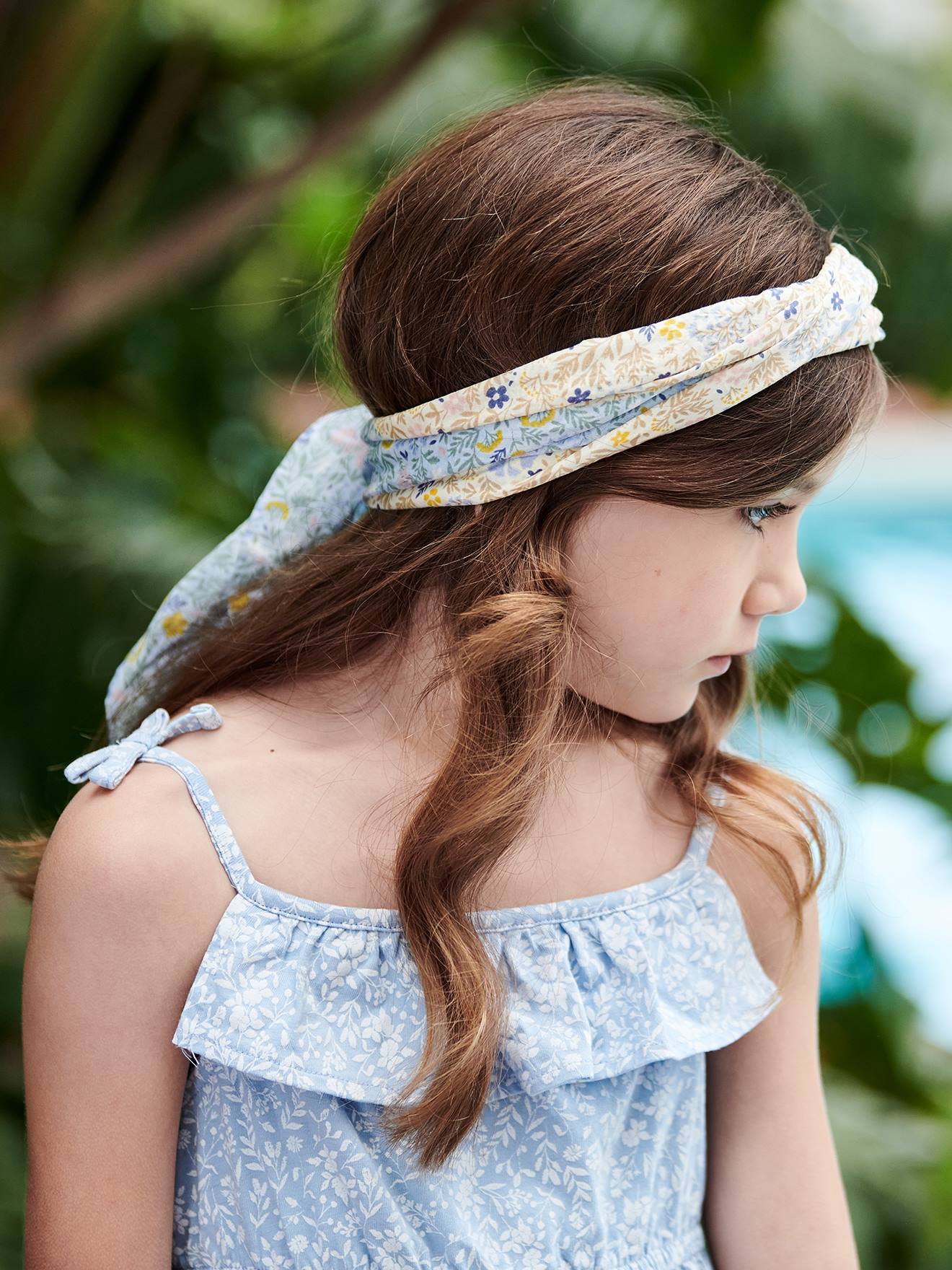 Robe mi-longue à bretelles imprimée fleurs fille framboise